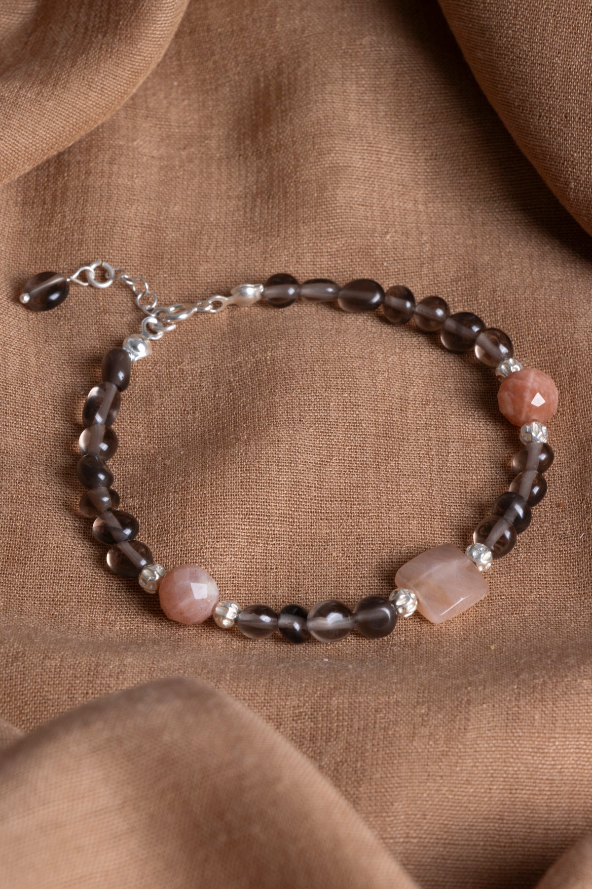Laboratory Certified Smoky Quartz & Sunstone 925 Sterling Silver Bracelet
