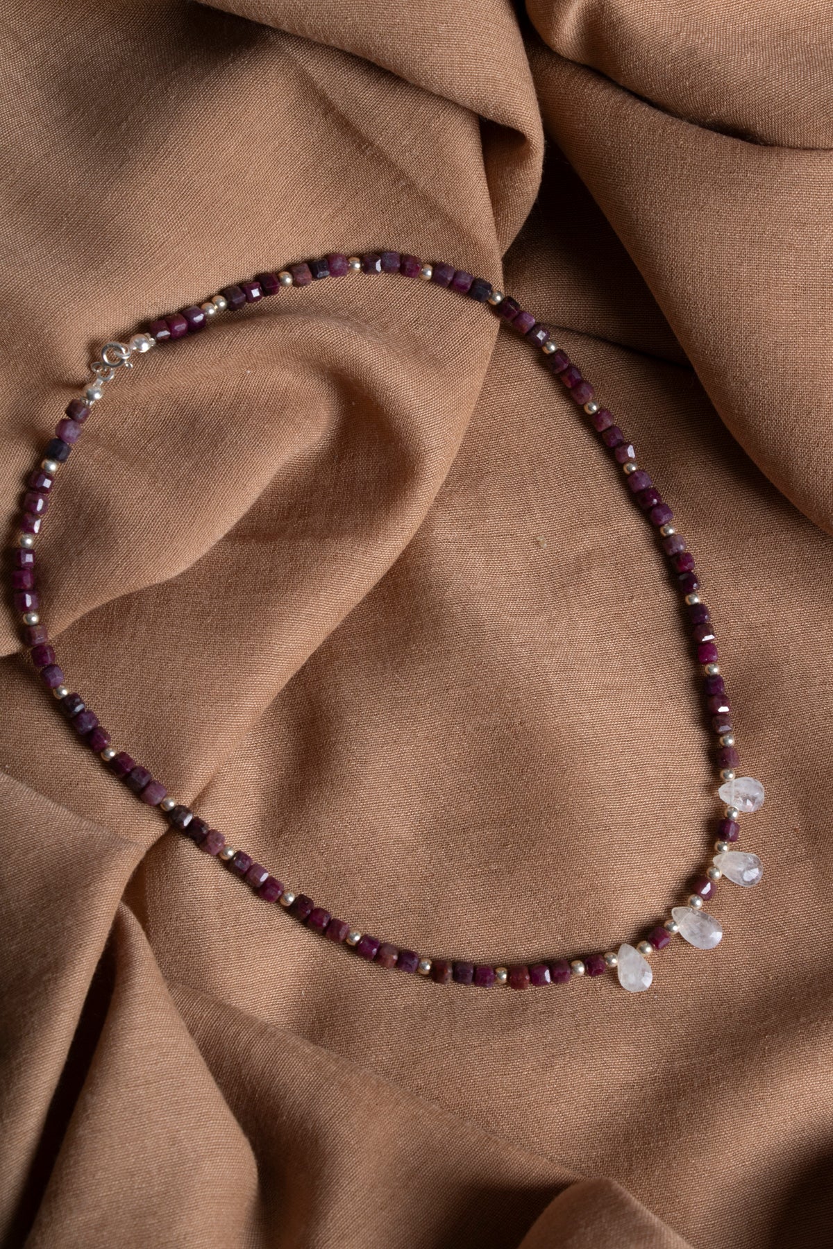 Laboratory Certified Moonstone & Ruby Natural Stone 925 Sterling Silver Necklace