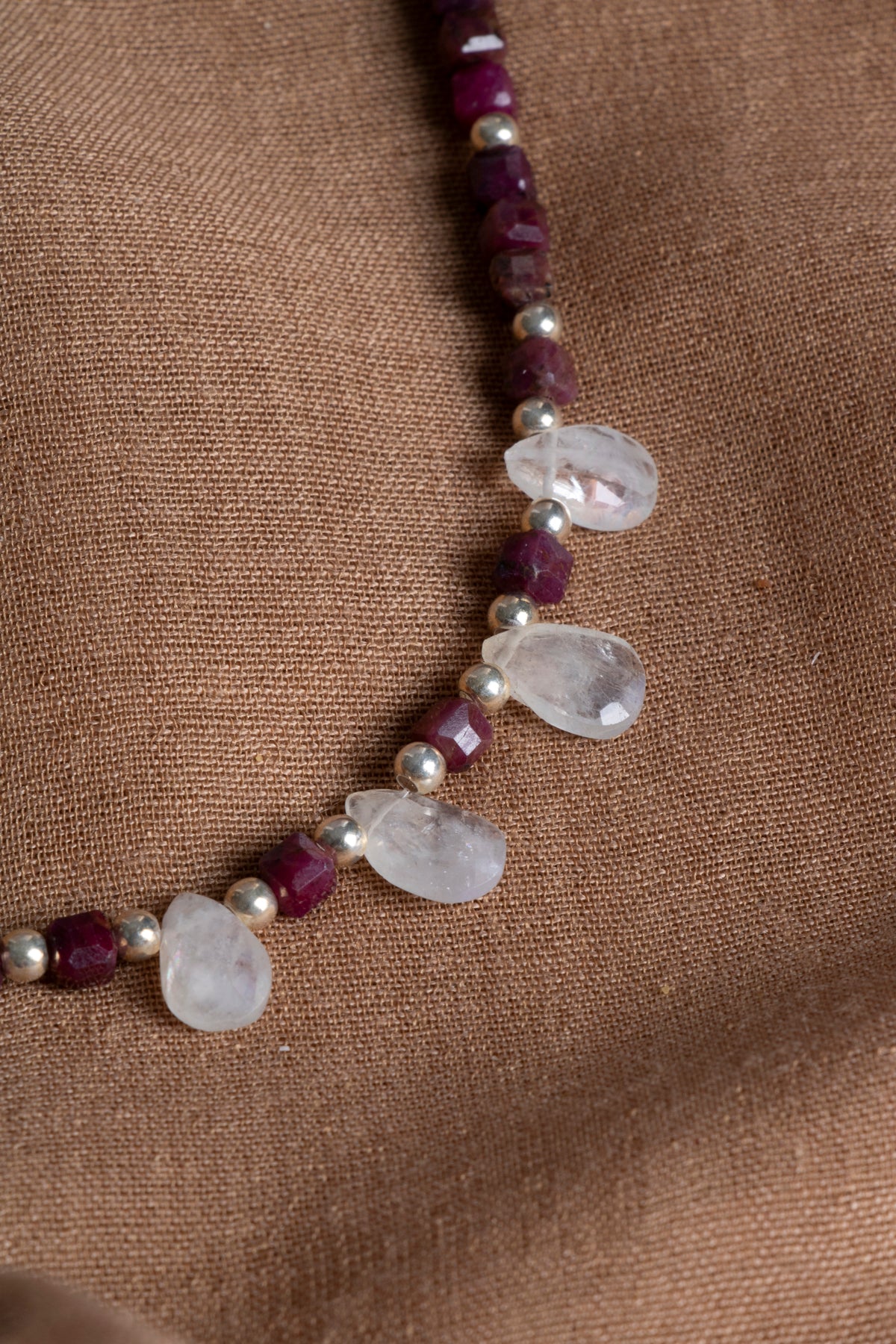 Laboratory Certified Moonstone & Ruby Natural Stone 925 Sterling Silver Necklace