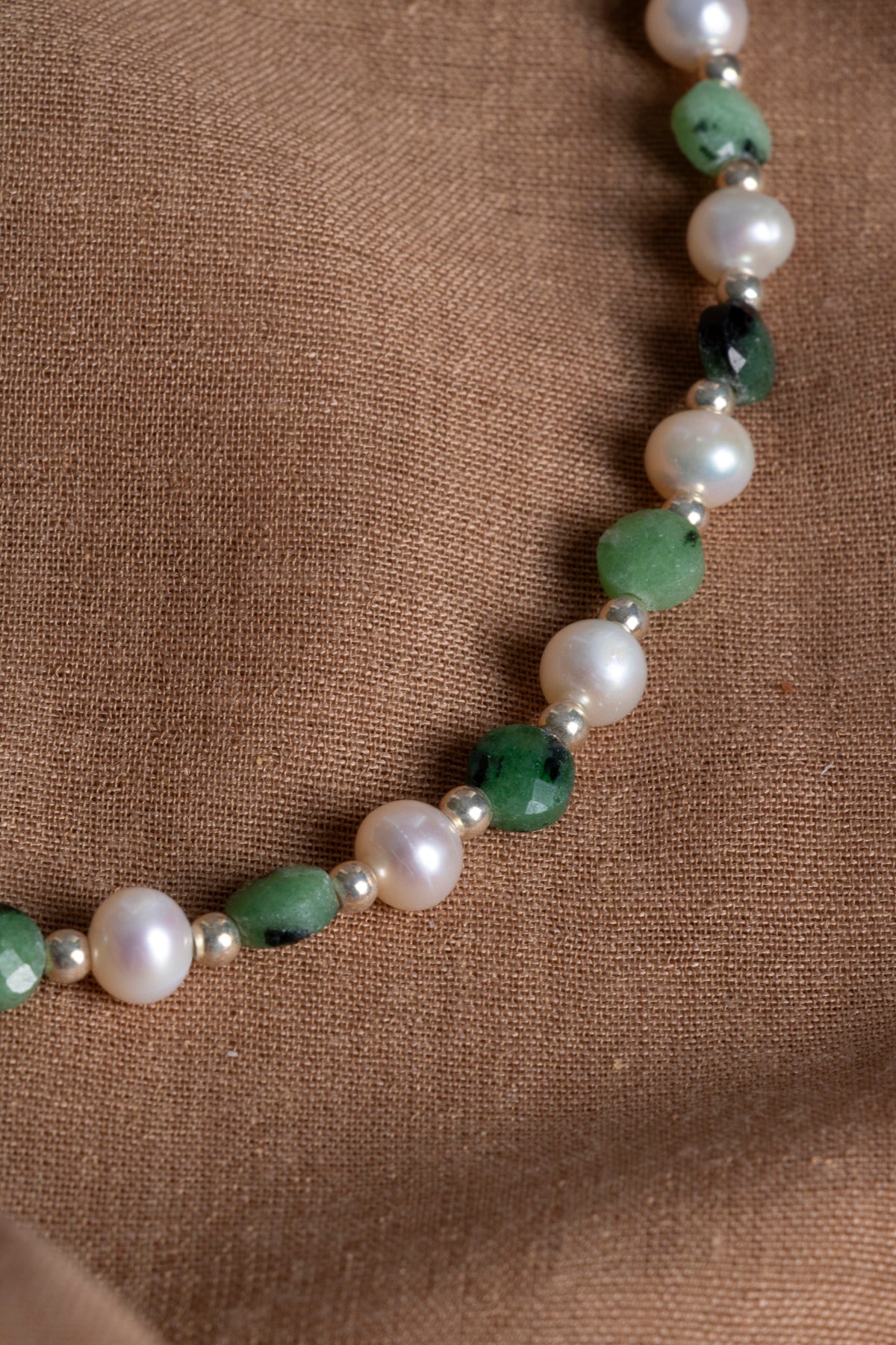 Laboratory Certified Pearl & Anyolite Natural Stone 925 Sterling Silver Necklace