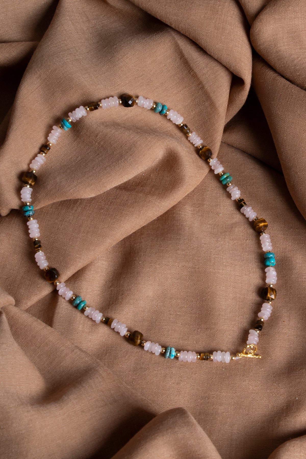 Laboratory Certified Tiger’s Eye, Rose Quartz & Turquoise 925 Sterling Silver Necklace