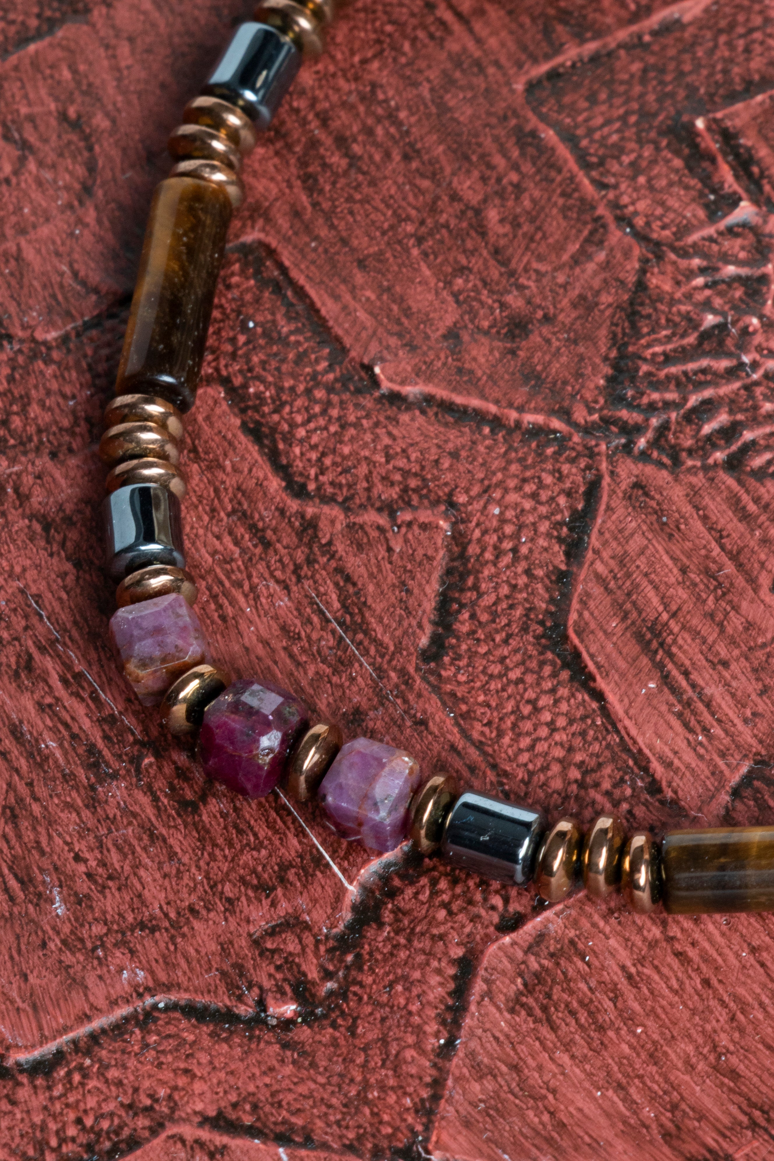 Laboratory Certified Ruby, Tiger’s Eye & Hematite Natural Stone Bracelet