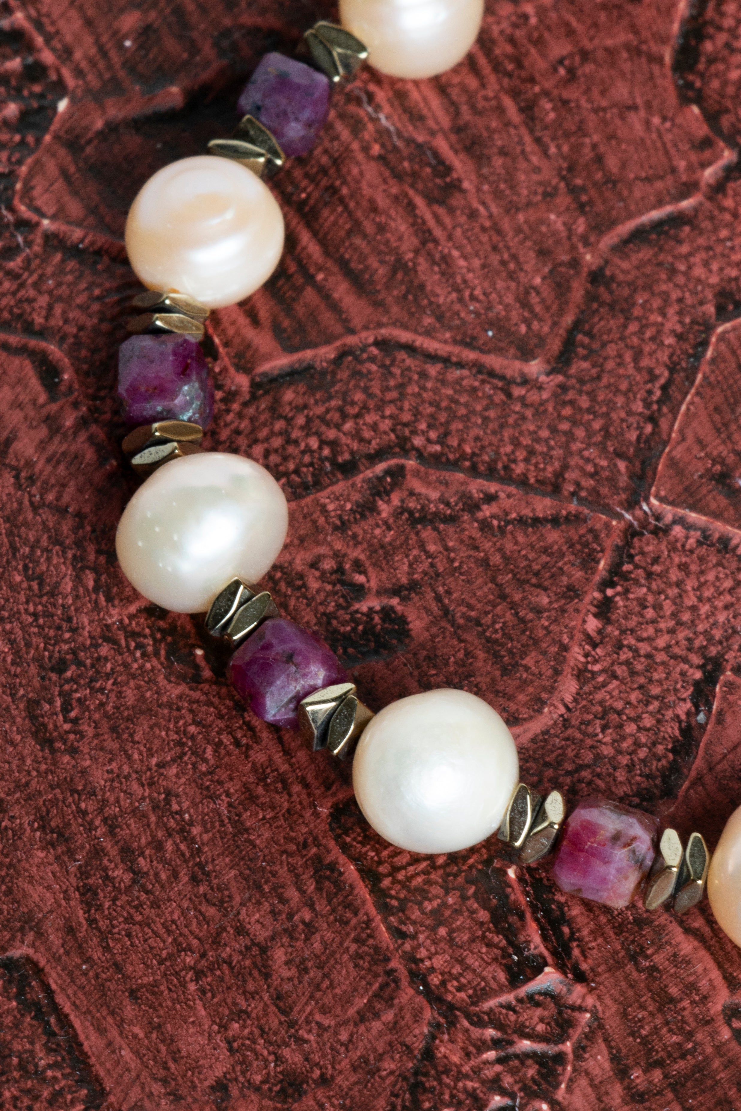 Laboratory Certified Pearl & Ruby Natural Stone Bracelet