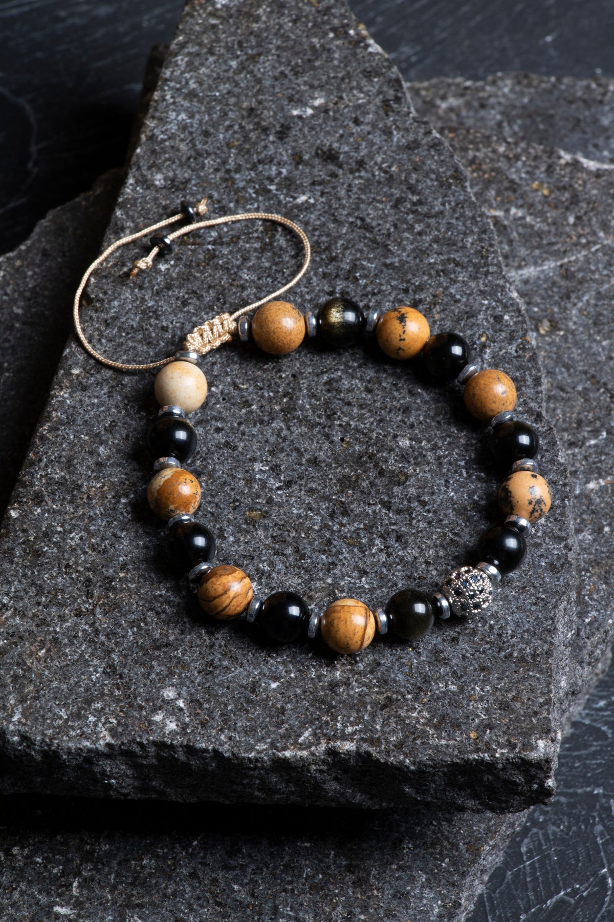 Laboratory Certified Jasper & Obsidian Natural Stone Bracelet