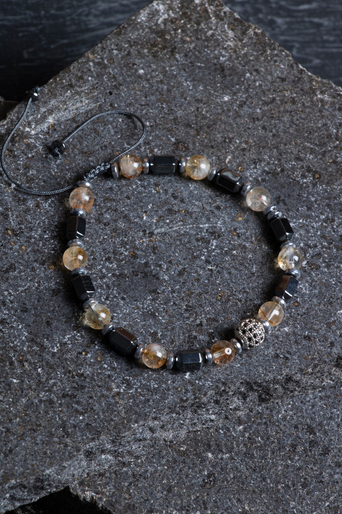 Laboratory Certified Citrine & Hematite Natural Stone Bracelet