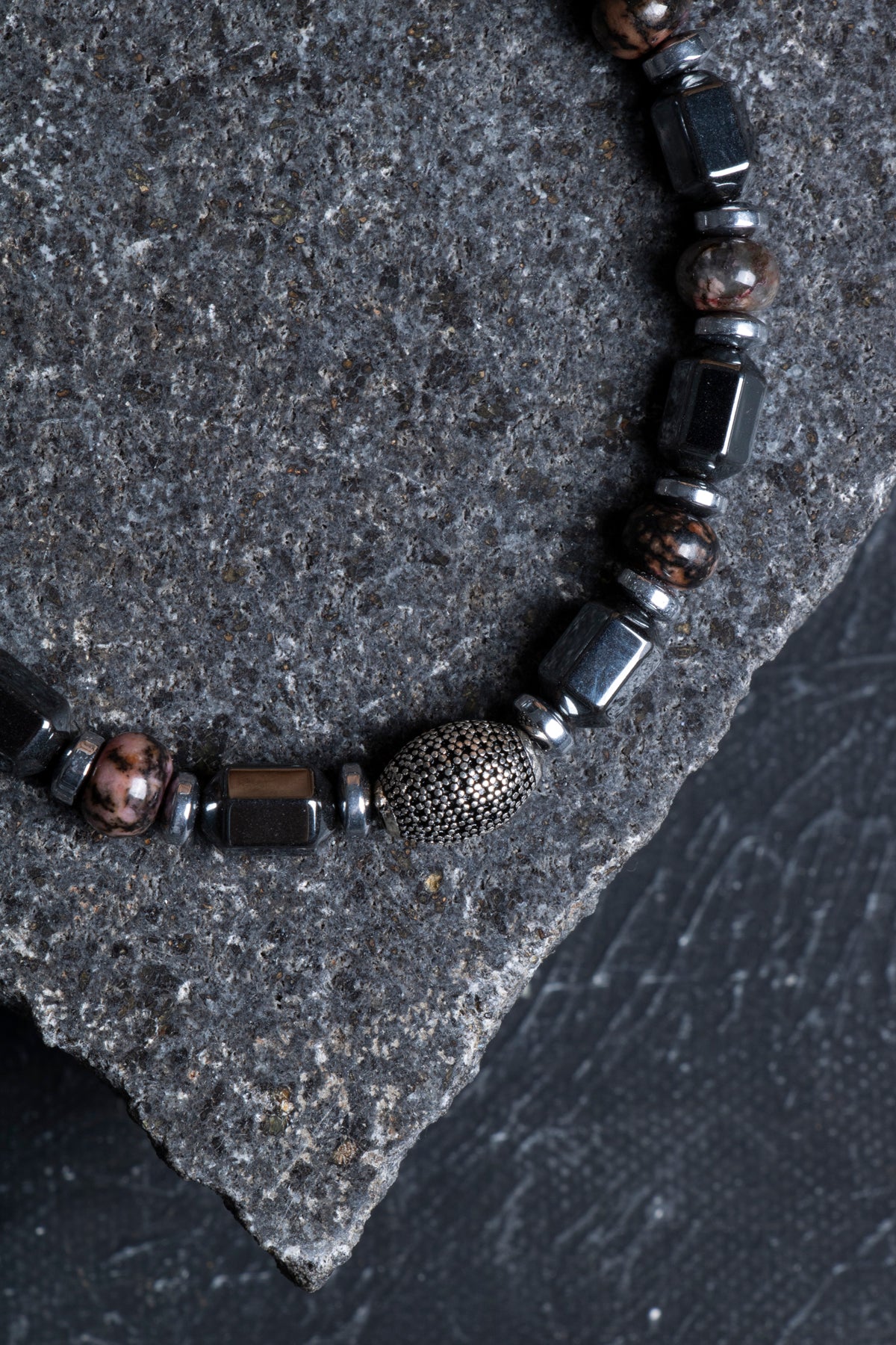 Laboratory Certified Rhodonite & Hematite 925 Sterling Silver Bracelet