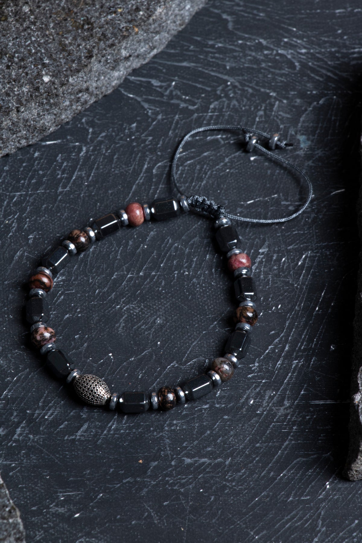 Laboratory Certified Rhodonite & Hematite 925 Sterling Silver Bracelet