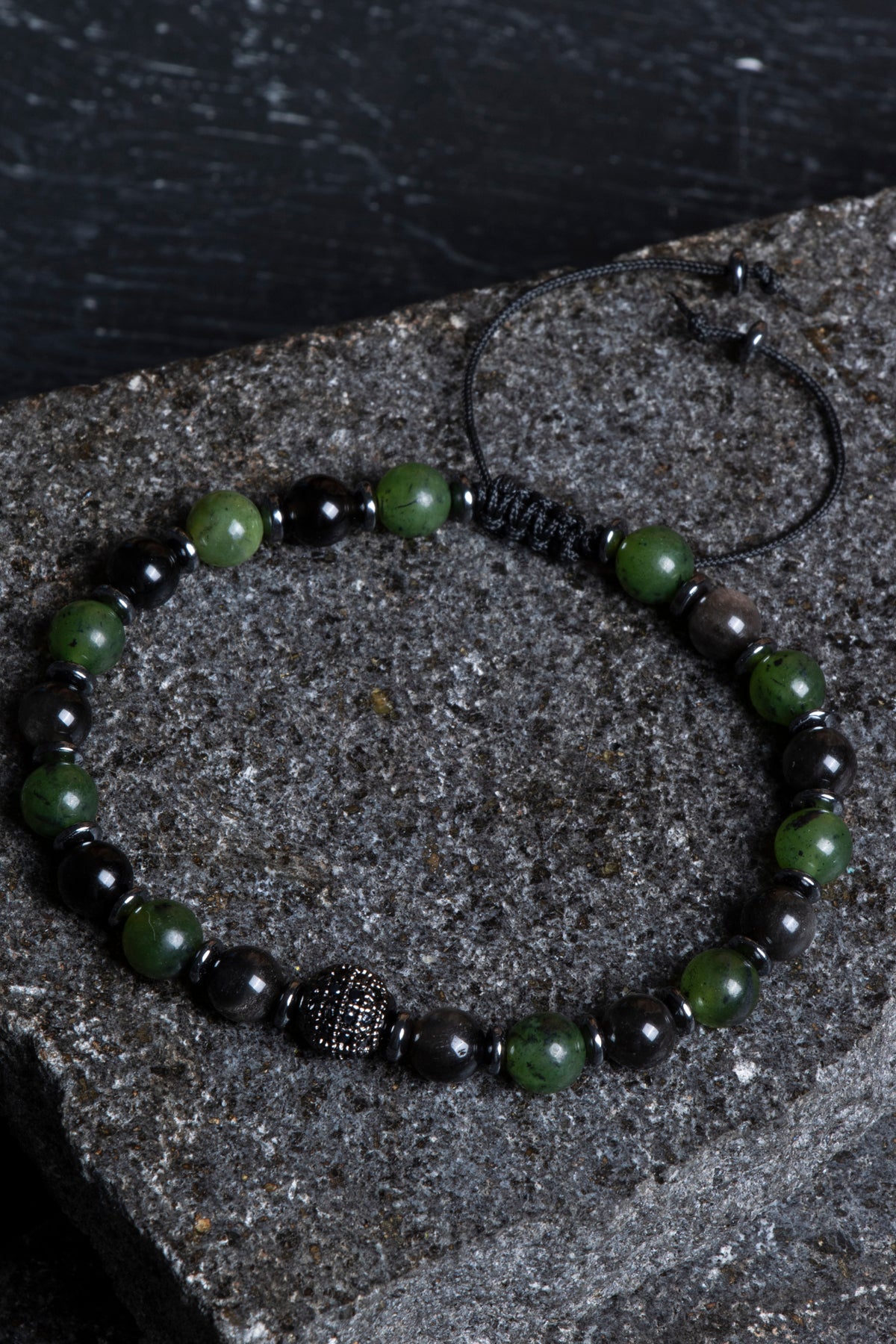 Laboratory Certified Anyolite & Obsidian Natural Stone Bracelet