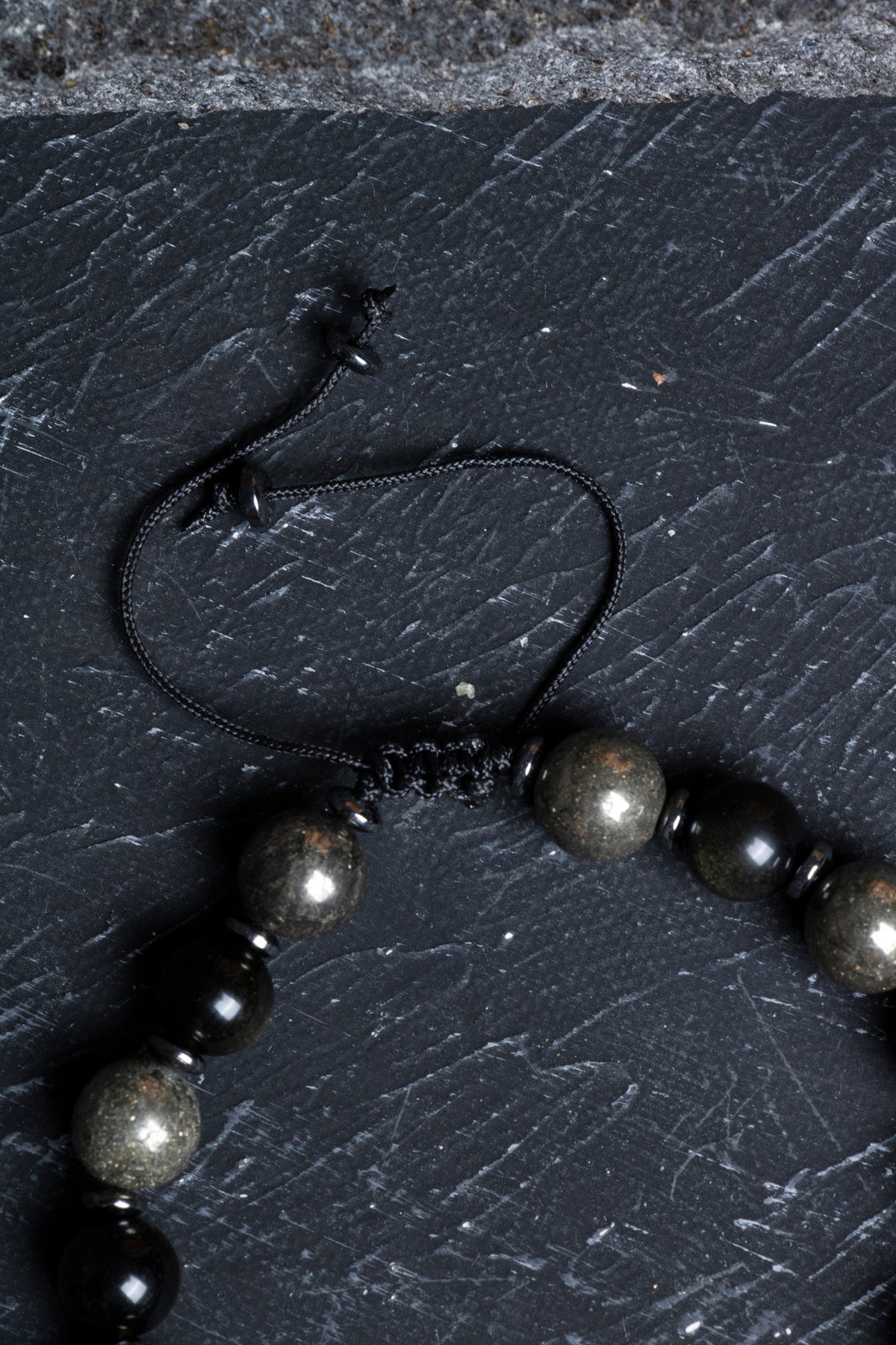 Laboratory Certified Pyrite & Obsidian Natural Stone Bracelet