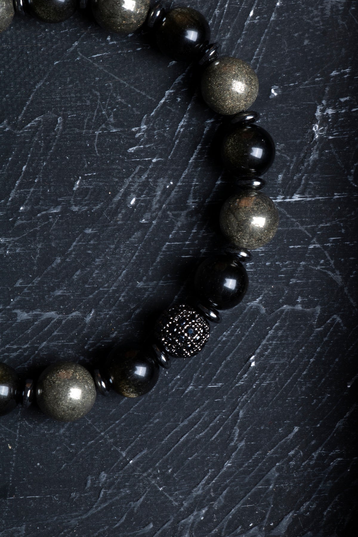 Laboratory Certified Pyrite & Obsidian Natural Stone Bracelet