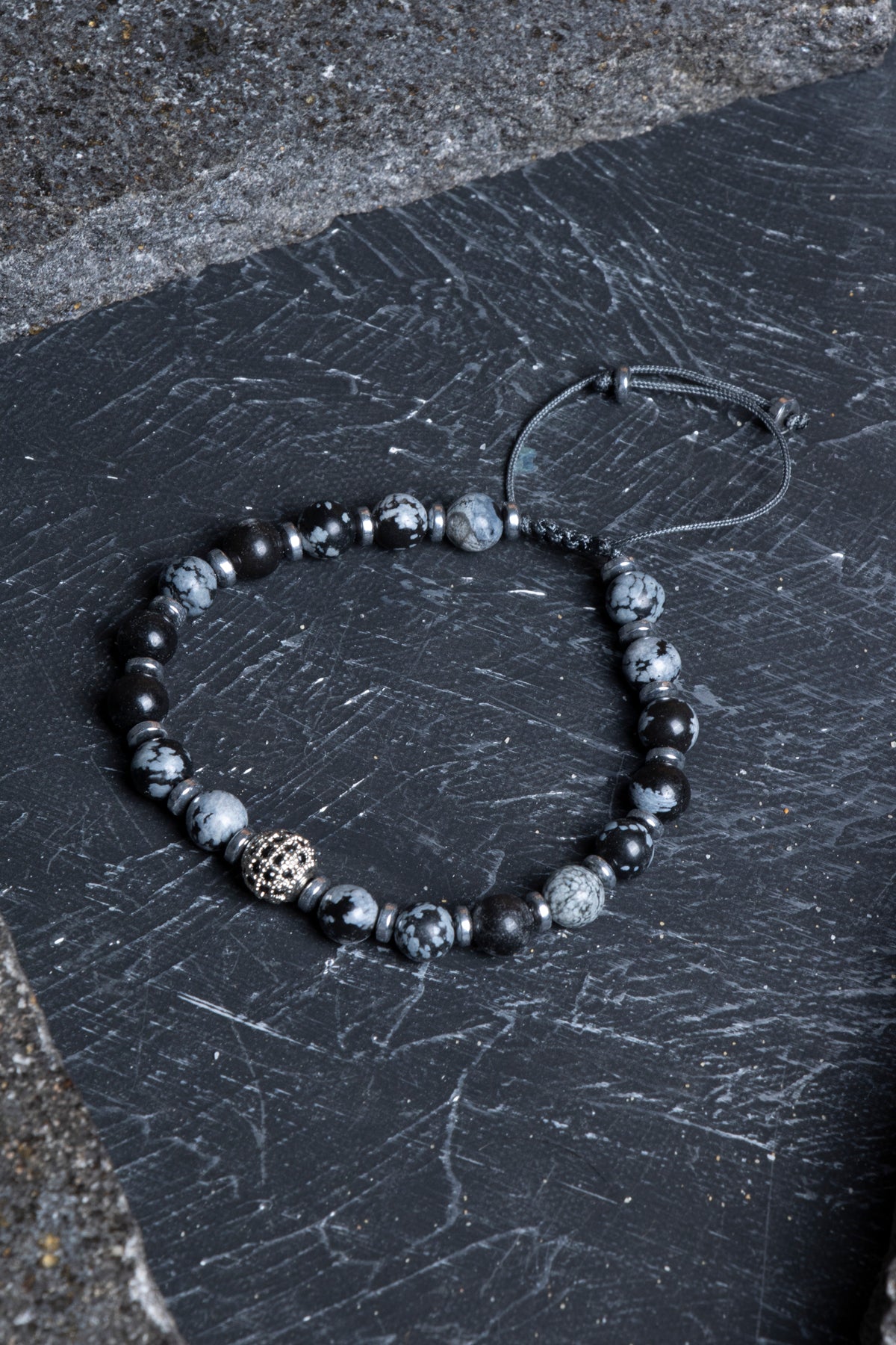 Laboratory Certified Snowflake Obsidian Natural Stone Bracelet