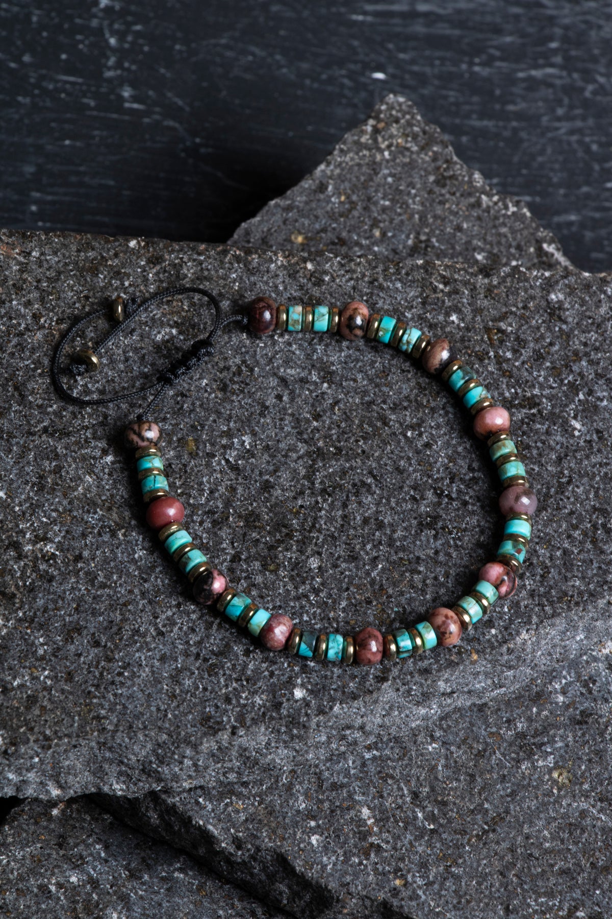Laboratory Certified Rhodonite, Turquoise & Hematite Natural Stone Bracelet