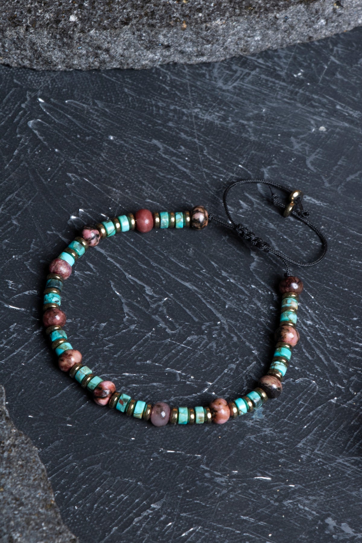 Laboratory Certified Rhodonite, Turquoise & Hematite Natural Stone Bracelet