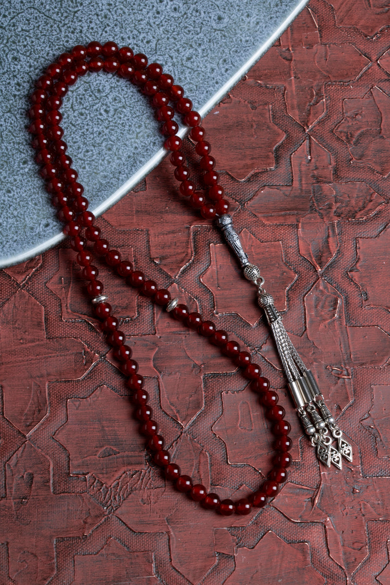 Laboratory Certified Red Agate Natural Stone Prayer Beads 99 Beads – 6 mm