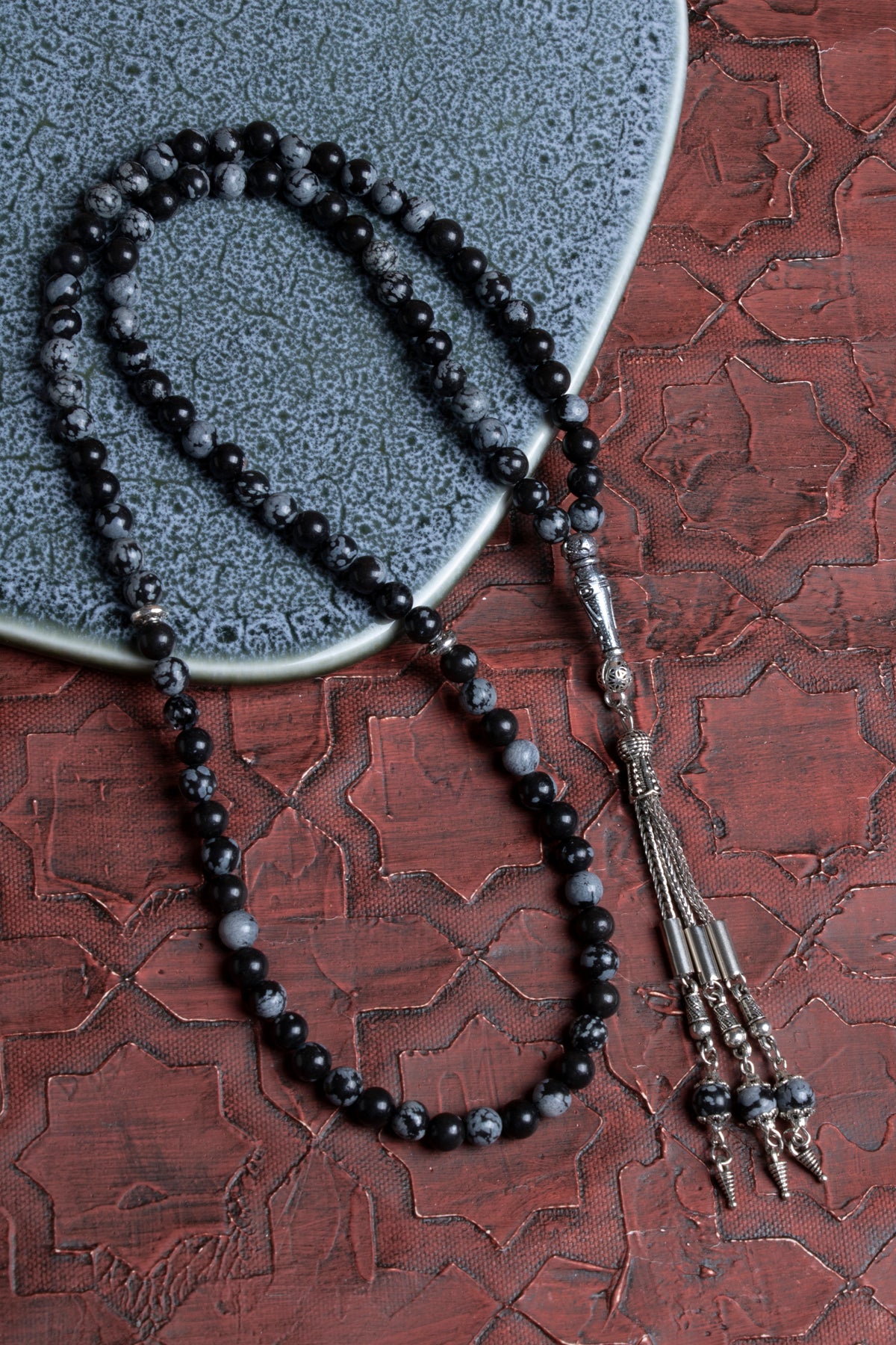Laboratory Certified Snowflake Obsidian Natural Stone Prayer Beads 99 Beads – 6 mm