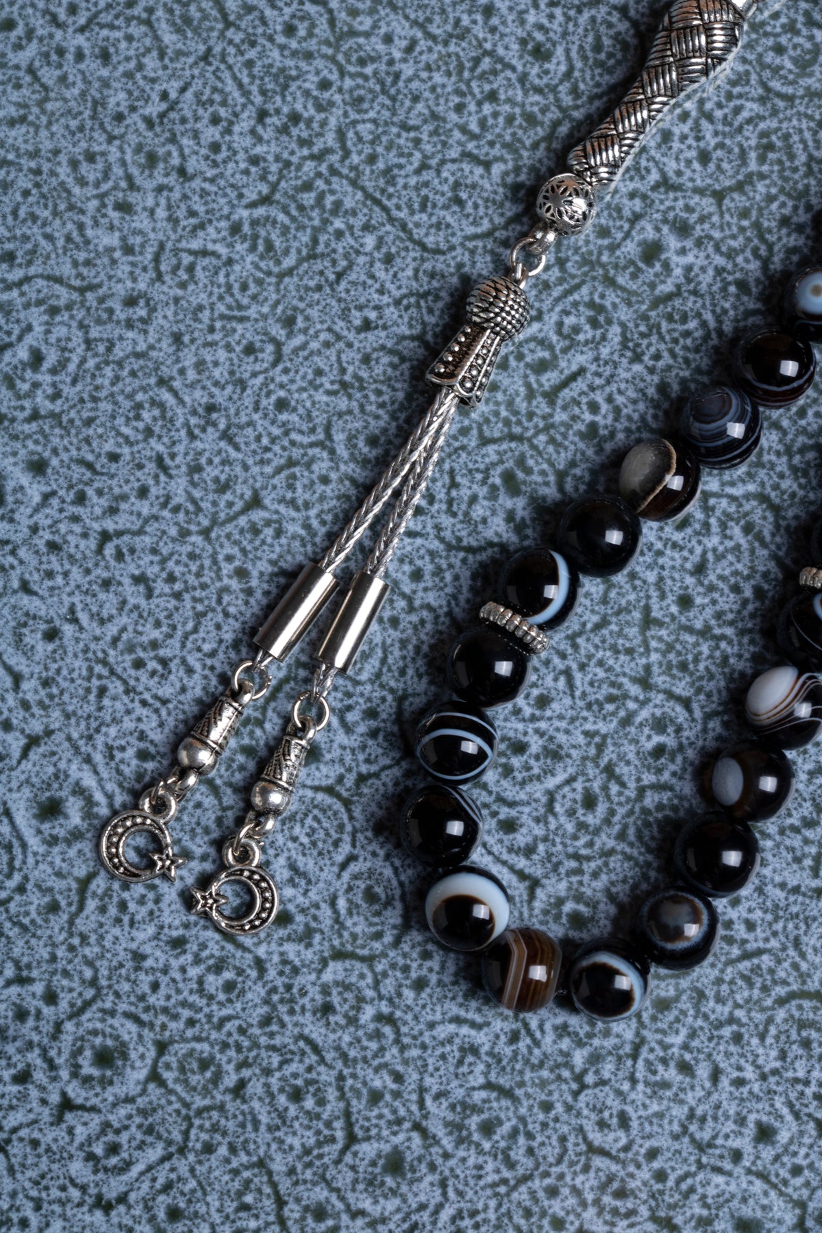 Laboratory Certified Black Eye Agate Natural Stone Prayer Beads 33 Beads – 8 mm