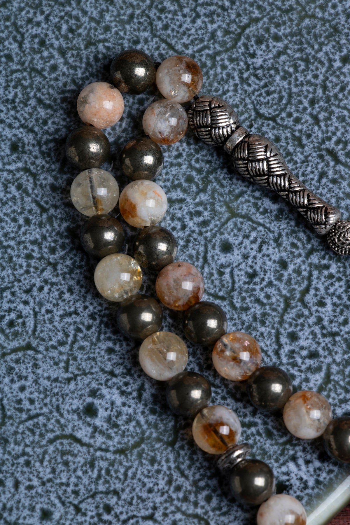 Laboratory Certified Citrine & Pyrite Natural Stone Prayer Beads 33 Beads – 8 mm