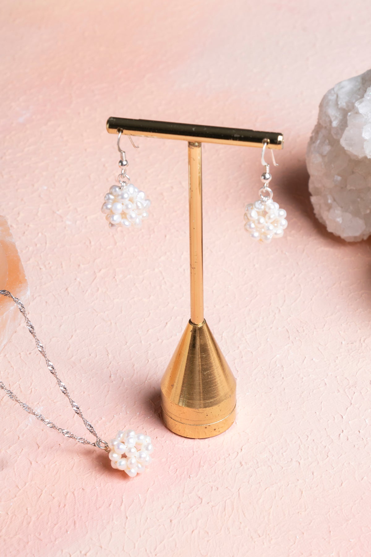 Laboratory Certified Pearl 925 Sterling Silver Necklace & Earring Set