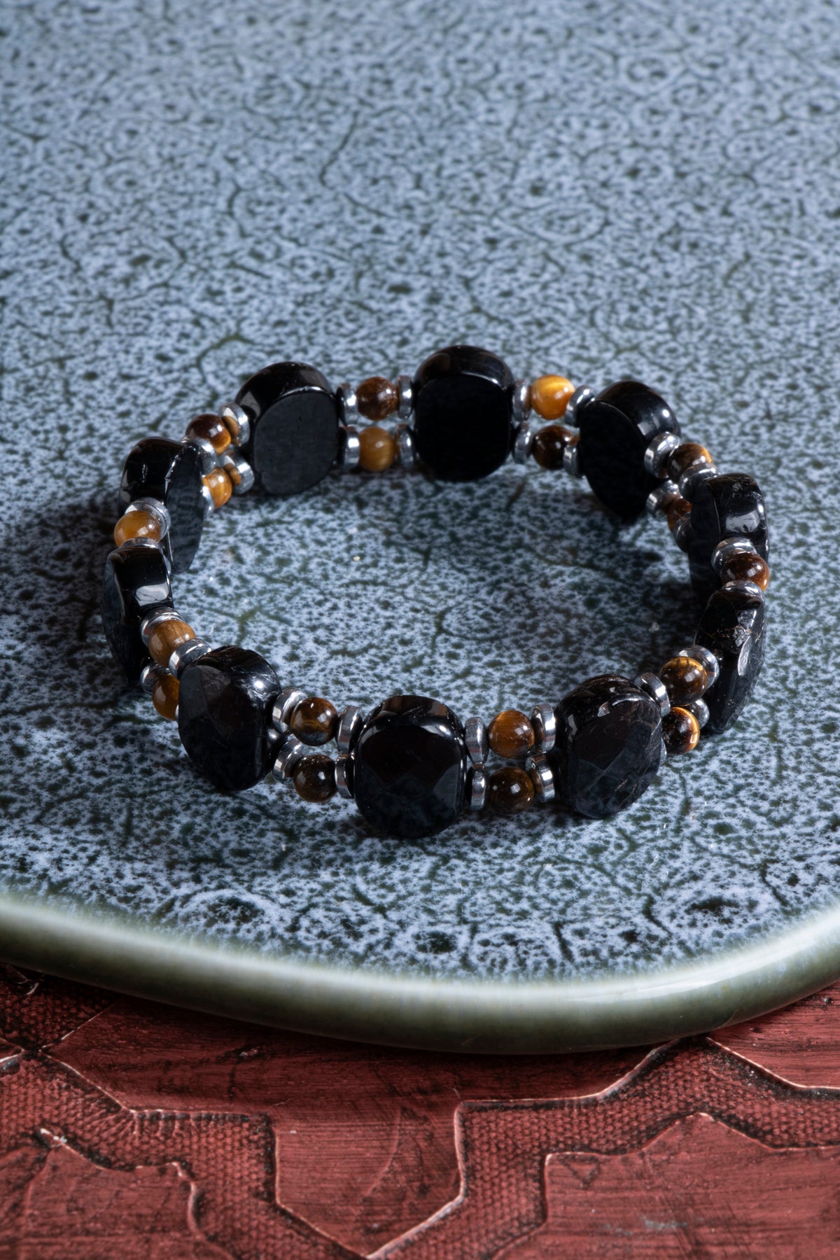 Laboratory Certified Tourmaline, Tiger’s Eye & Hematite Natural Stone Bracelet