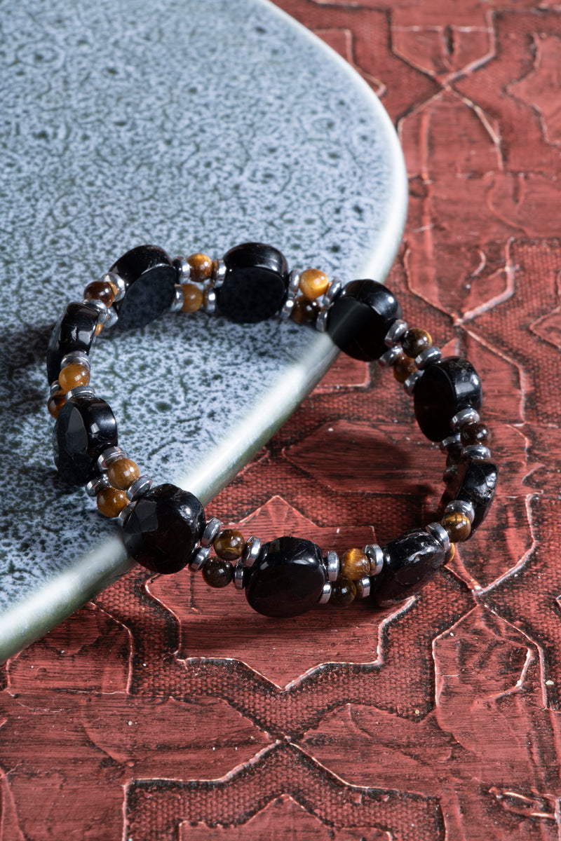 Laboratory Certified Tourmaline, Tiger’s Eye & Hematite Natural Stone Bracelet