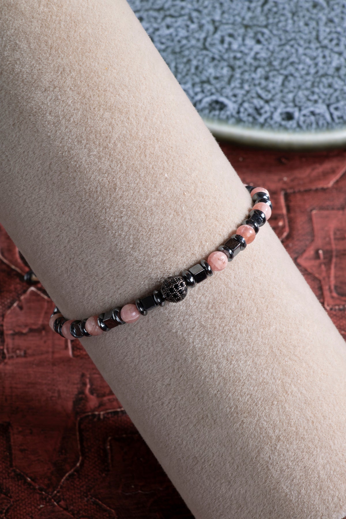 Laboratory Certified Rhodochrosite & Hematite Natural Stone Bracelet