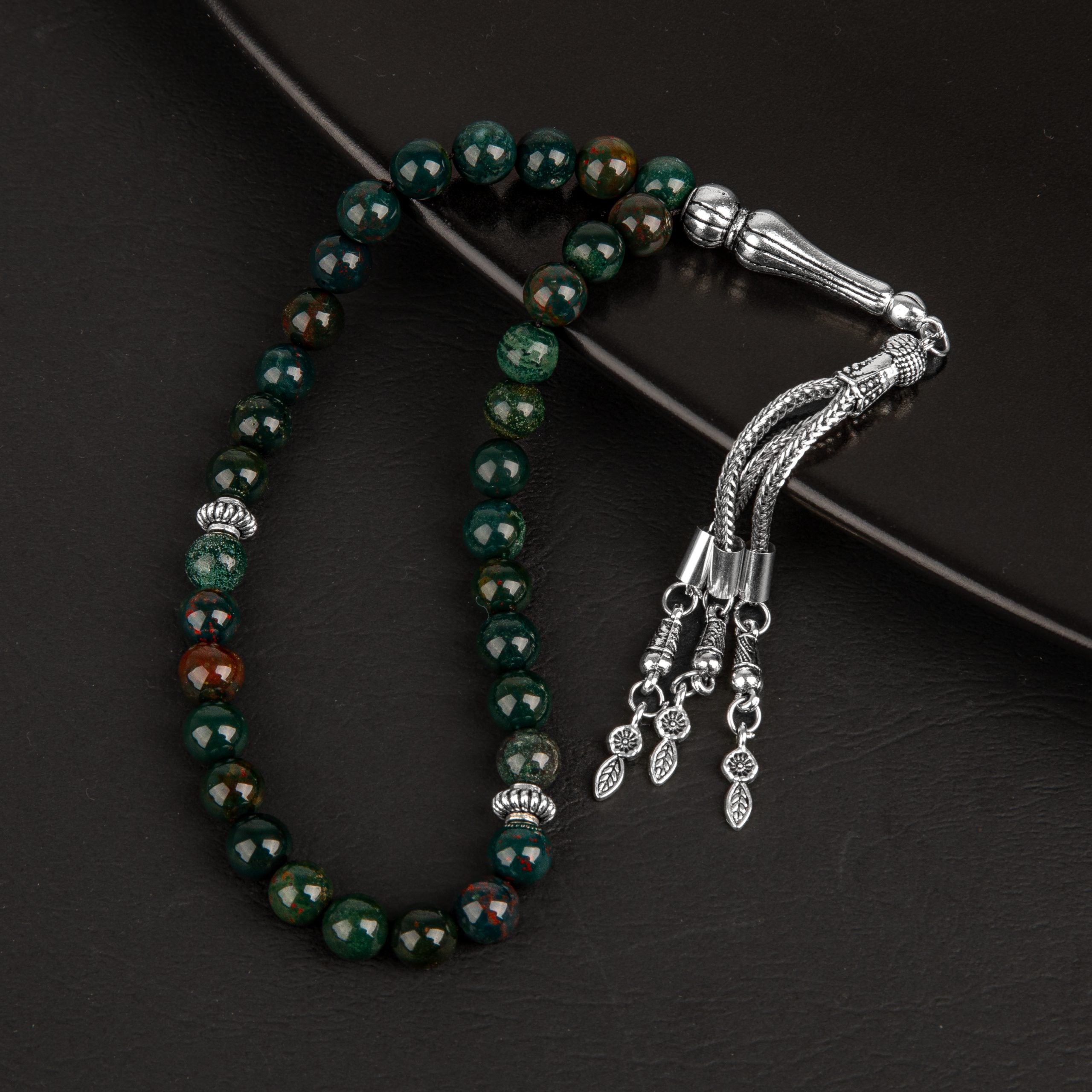Bloodstone Natural Gemstone Prayer Beads 33-Bead – 8mm Handcrafted