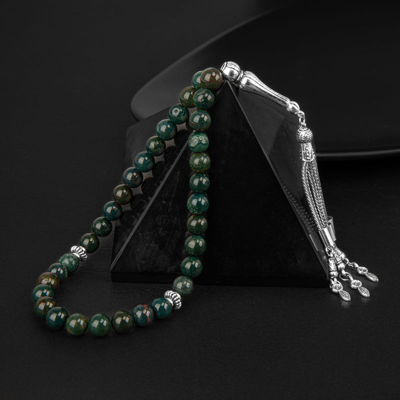 Laboratory Certified Bloodstone Natural Gemstone Prayer Beads 33-Bead – 8mm