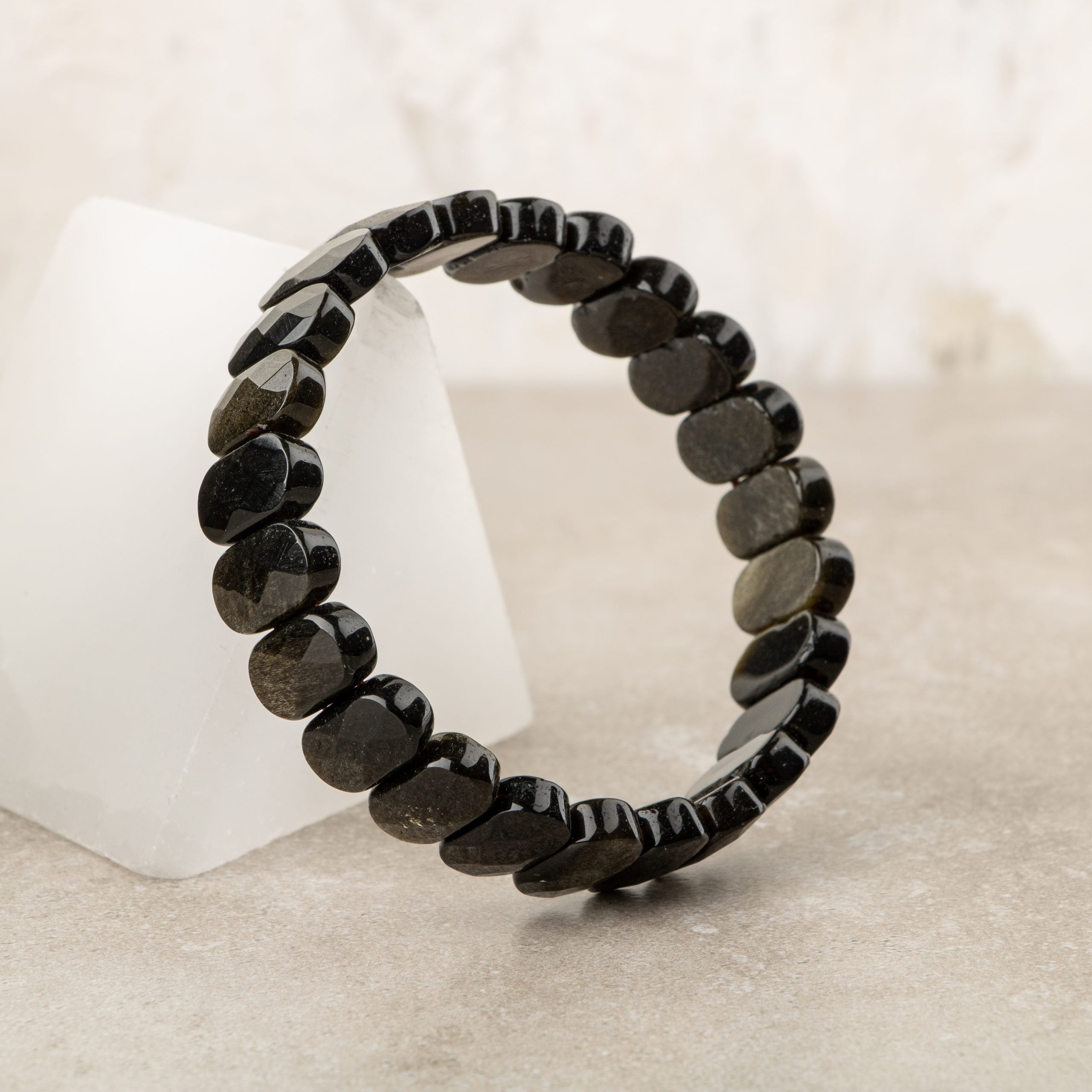 Certified Rainbow Obsidian Wide Cut Natural Gemstone Bracelet