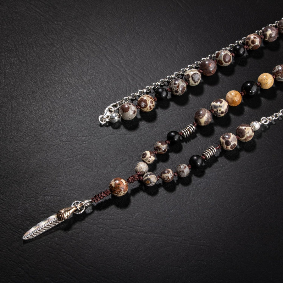 Laboratory Certified Men’s Necklace – Fossil Coral, Shungite, Mexican Jasper & Hematite Natural Stone 925 Sterling Silver Design – Special Design
