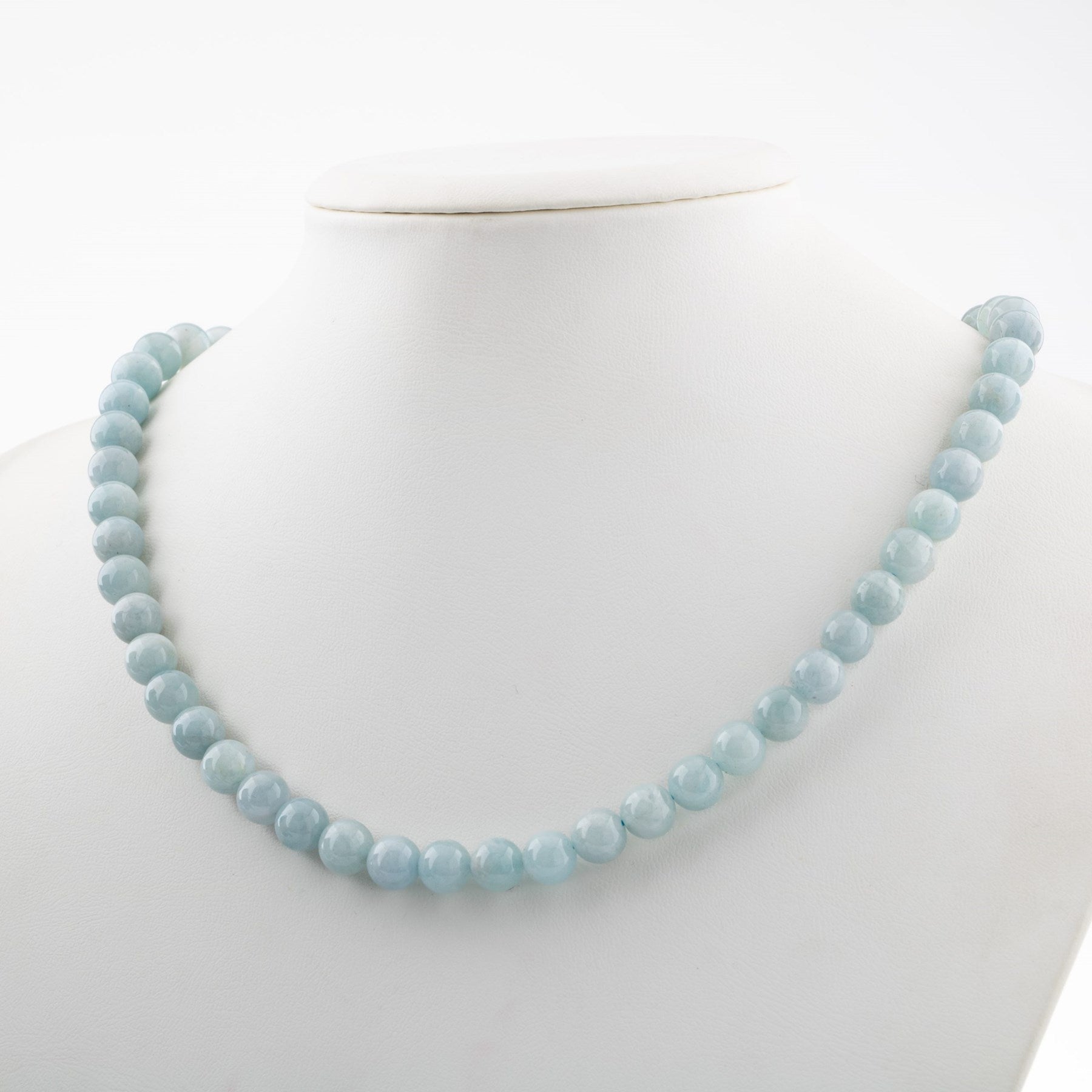 Laboratory Certified Aquamarine 8 mm Natural Stone Necklace