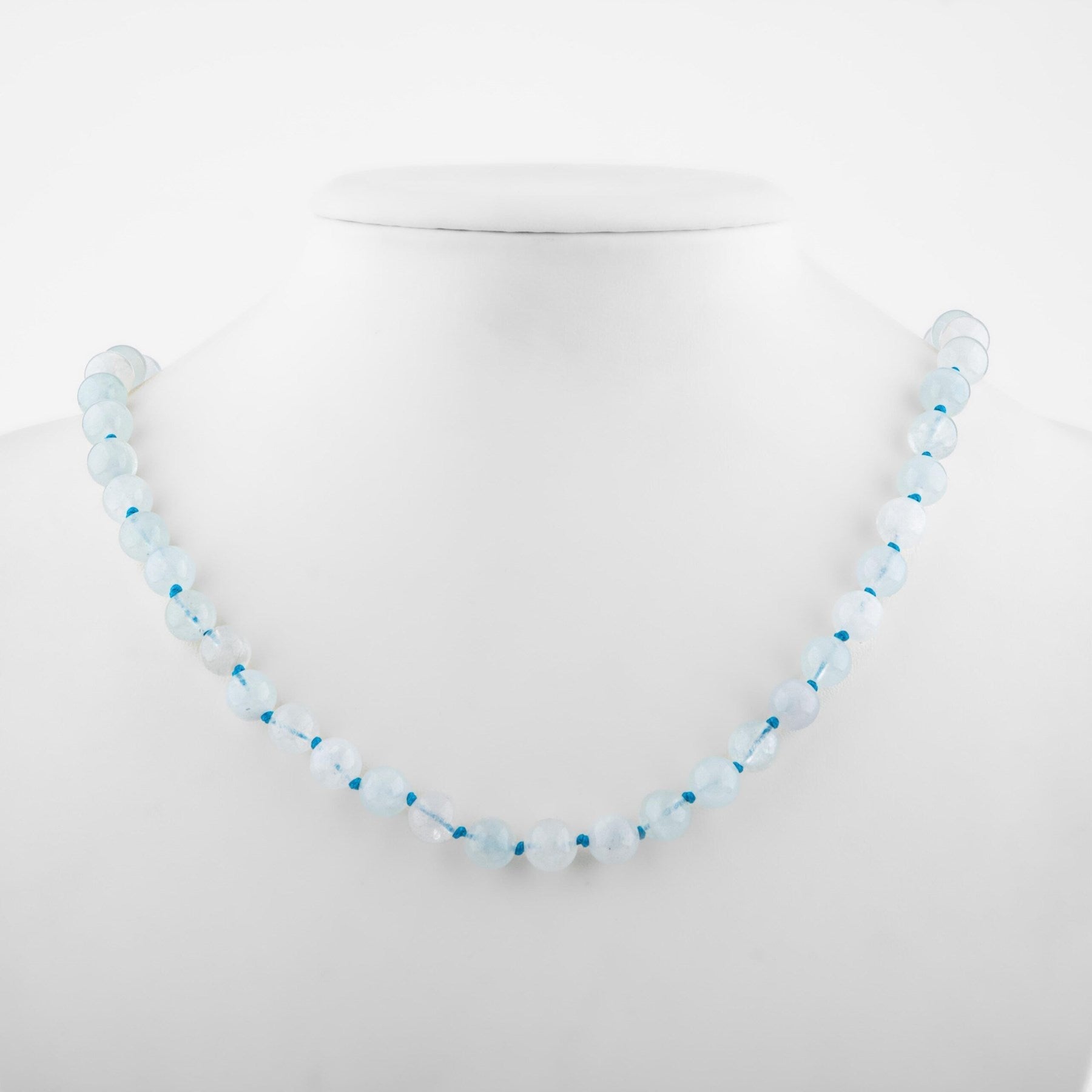 Laboratory Certified Aquamarine 8 mm Knotted Natural Stone Necklace