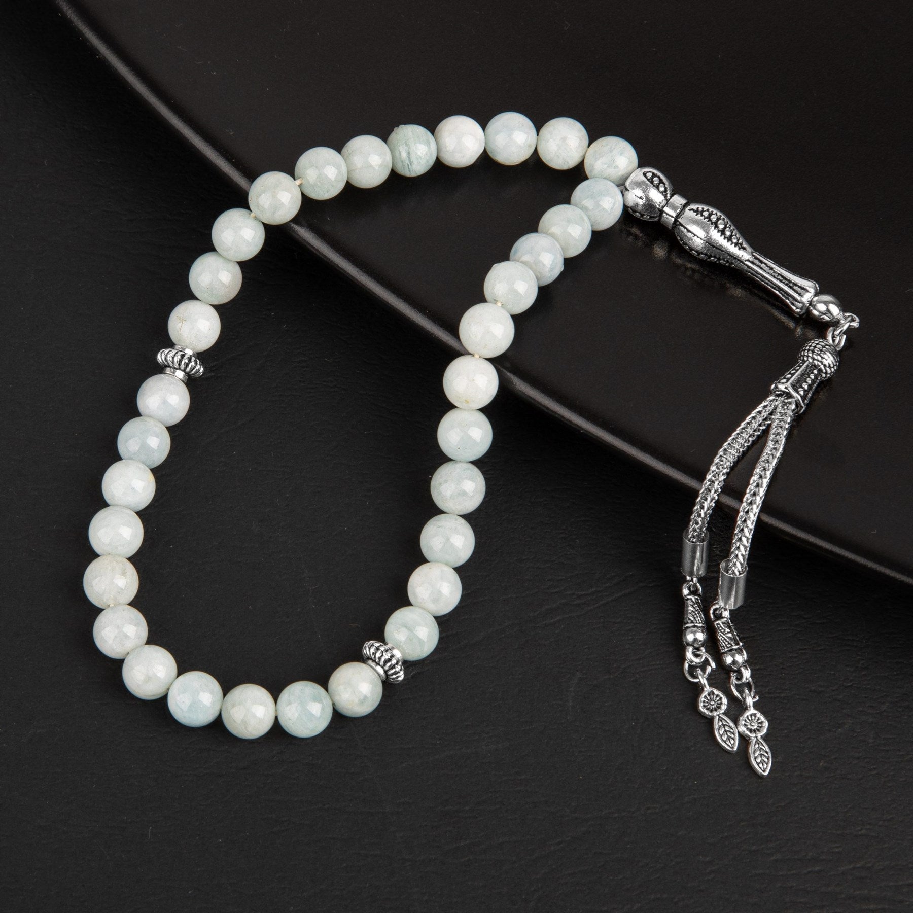 Aquamarine Natural Gemstone Prayer Beads 33-Bead – 8mm