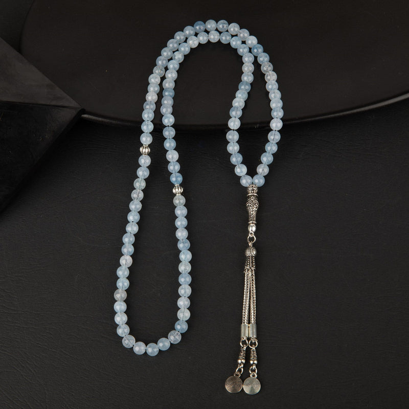 Laboratory Certified Aquamarine Natural Gemstone Prayer Beads 99-Bead – 6mm