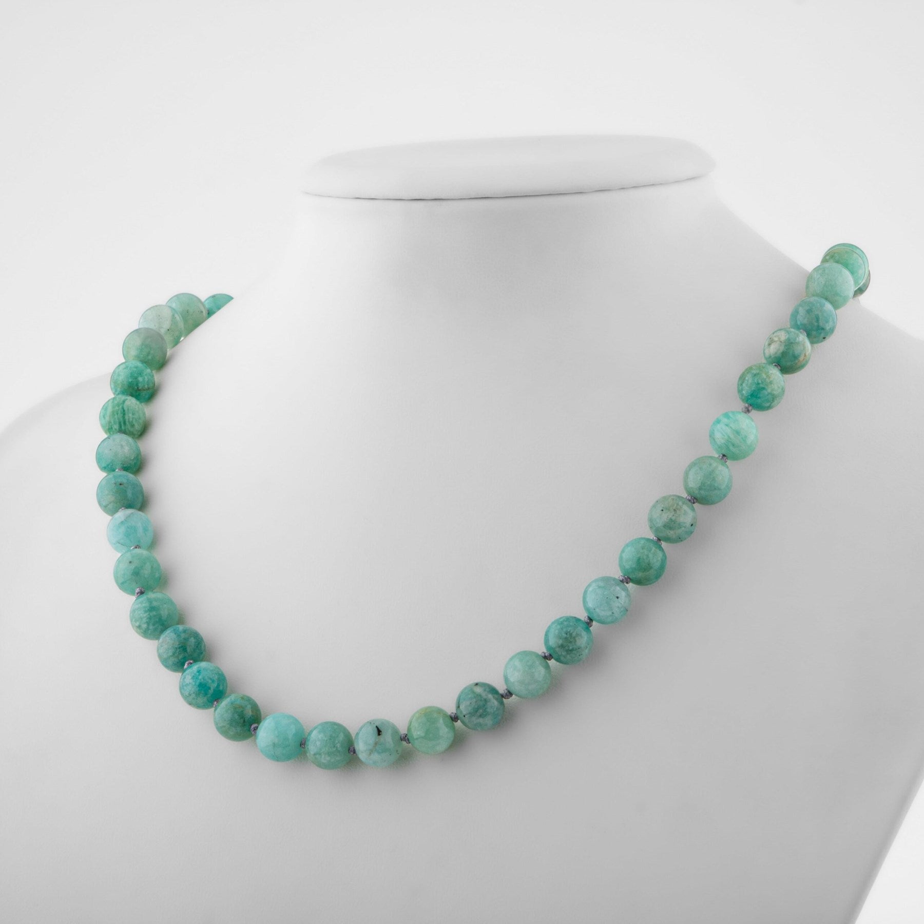 Laboratory Certified Amazonite 8 mm Knotted Natural Stone Necklace