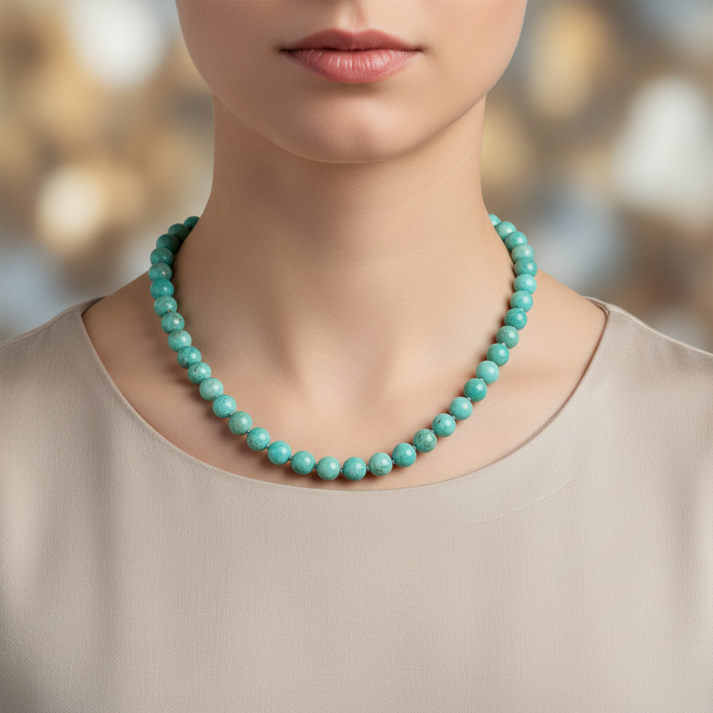 Laboratory Certified Amazonite 8 mm Knotted Natural Stone Necklace