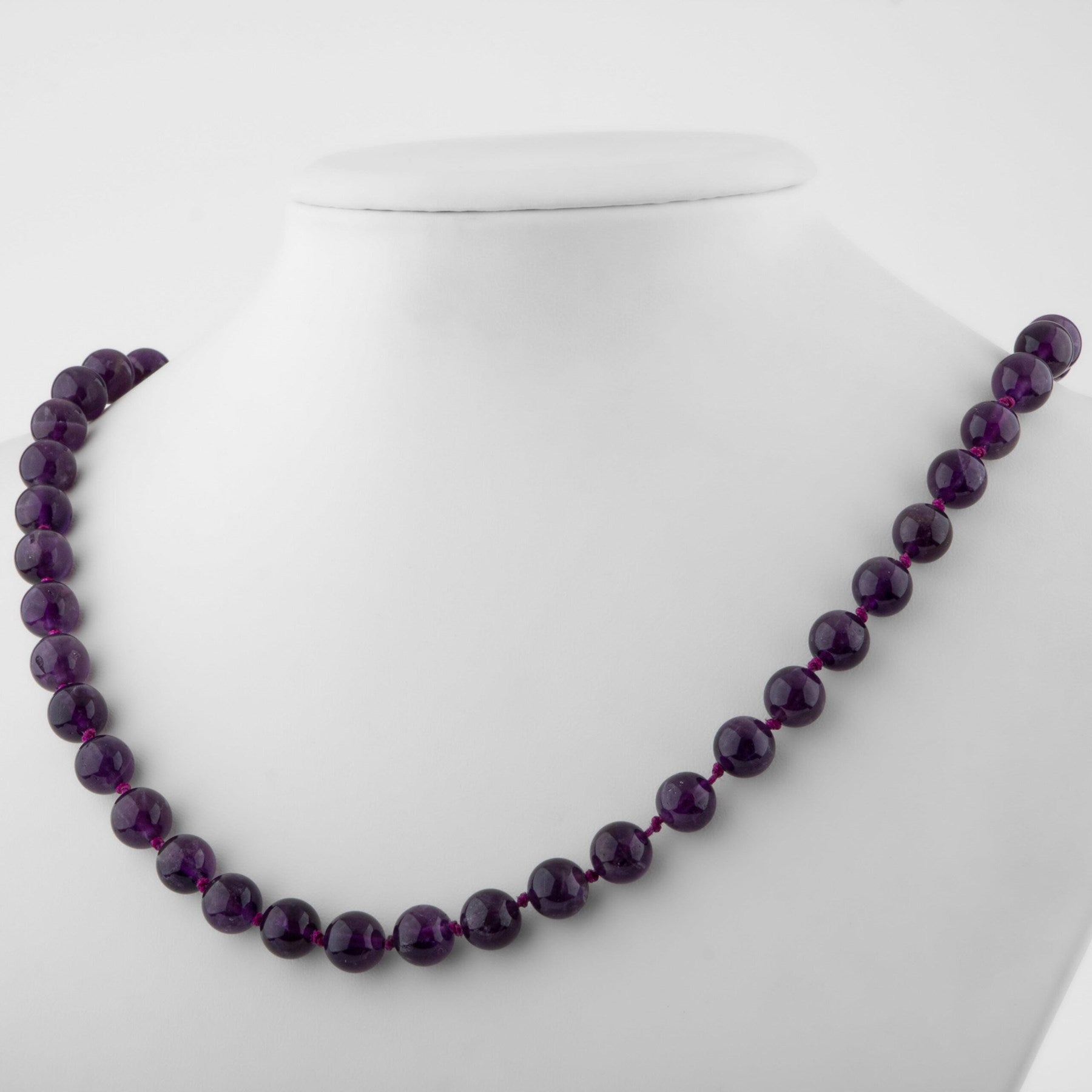 Laboratory Certified Amethyst 8 mm Knotted Natural Stone Necklace