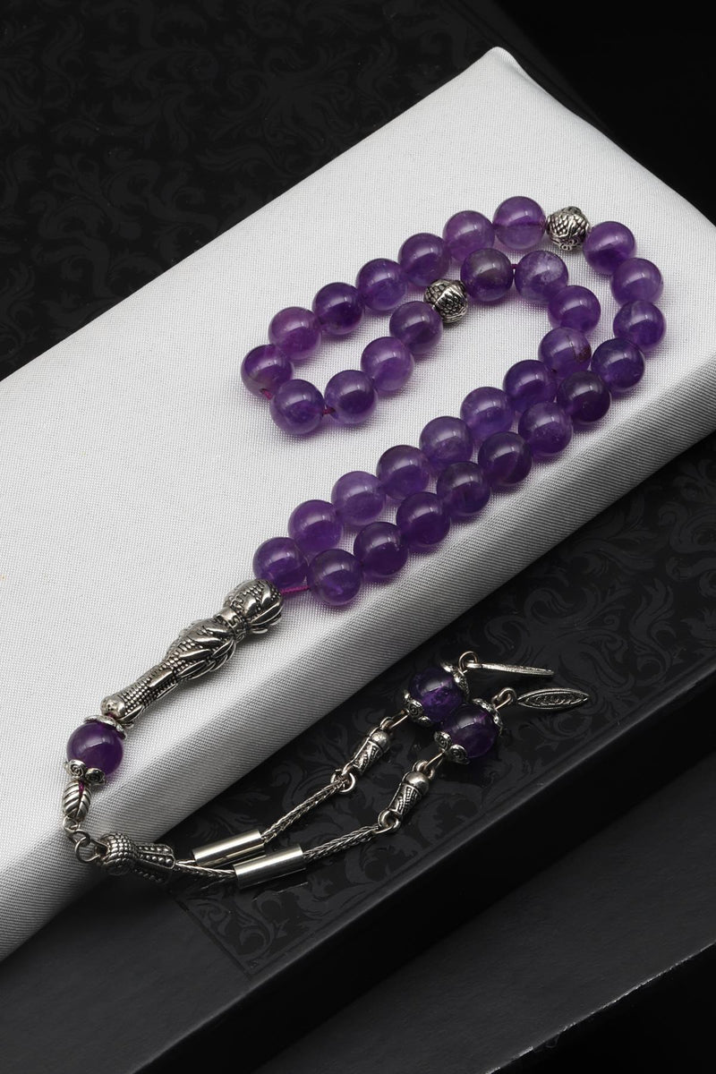 Laboratory Certified Amethyst Natural Gemstone Prayer Beads 8 mm