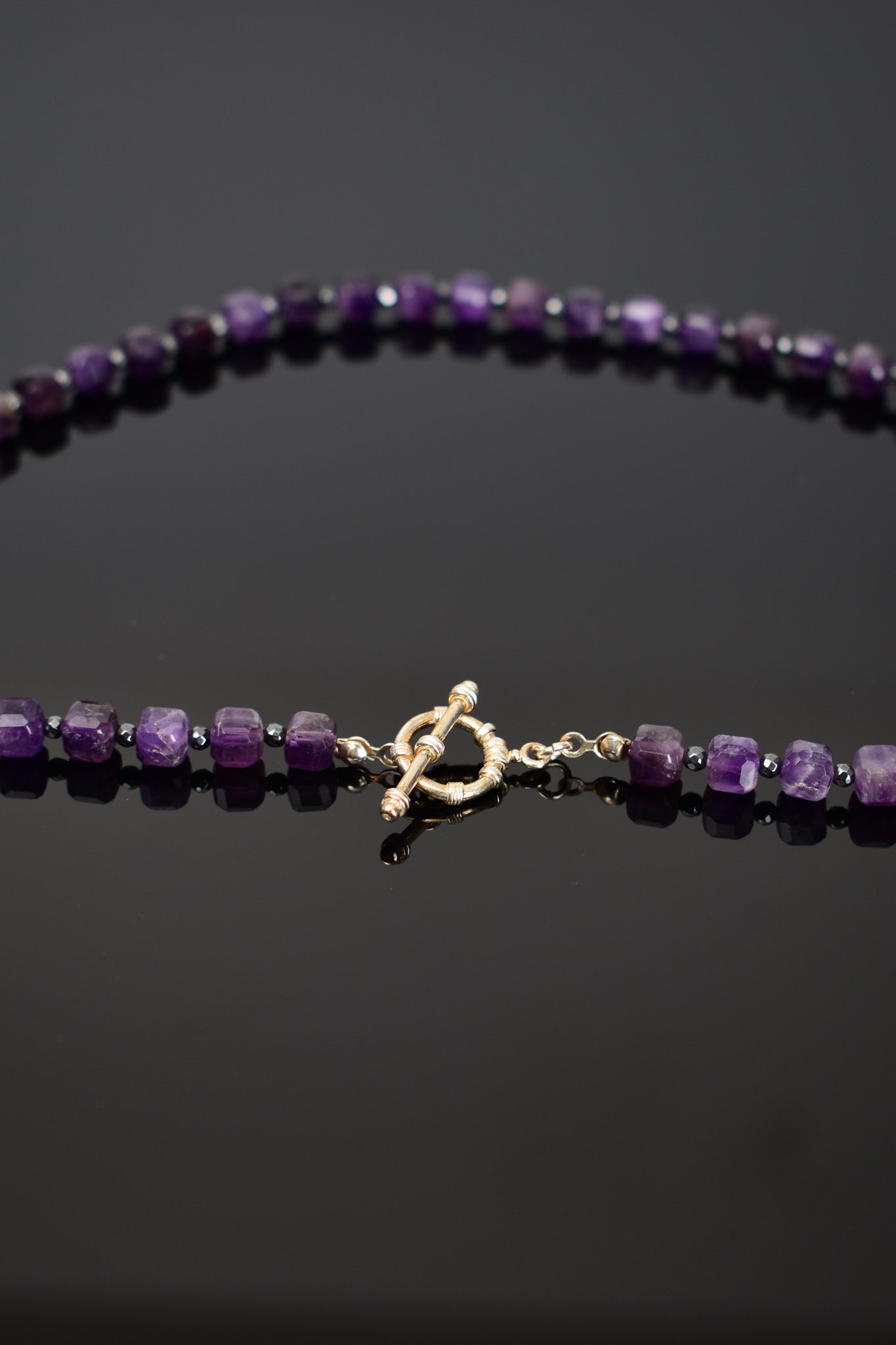 Laboratory Certified Amethyst - Hematite Natural Stone Gumus Kapama Necklace