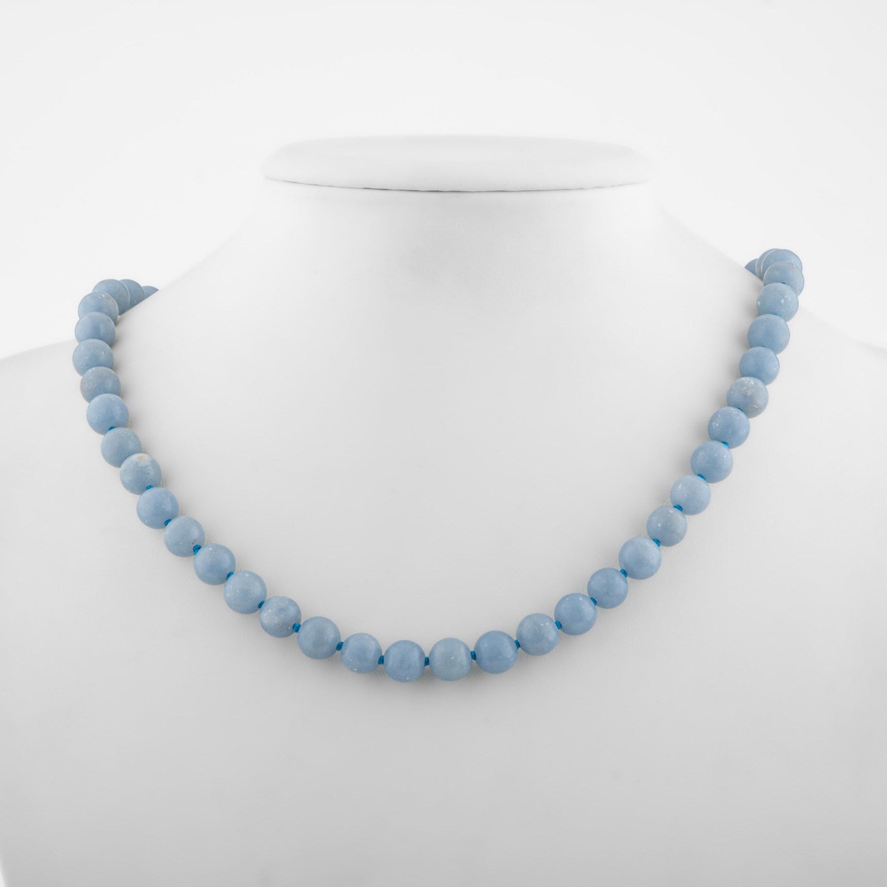 Laboratory Certified Angelite 8 mm Knotted Natural Stone Necklace