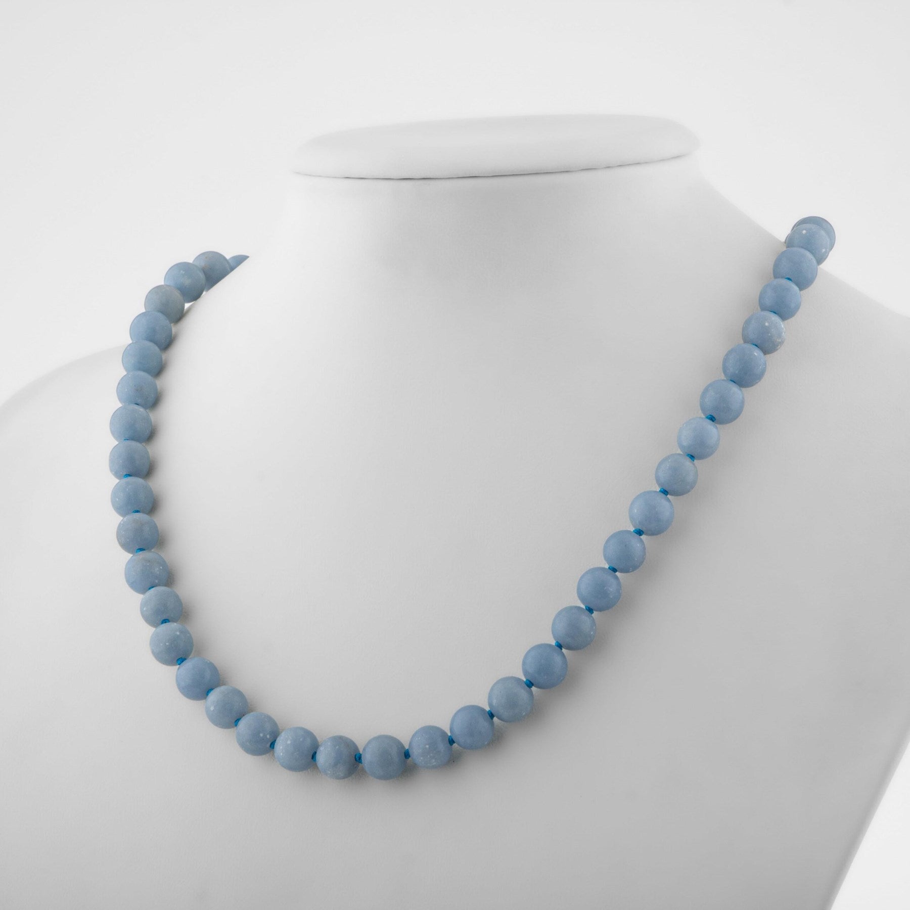 Laboratory Certified Angelite 8 mm Knotted Natural Stone Necklace
