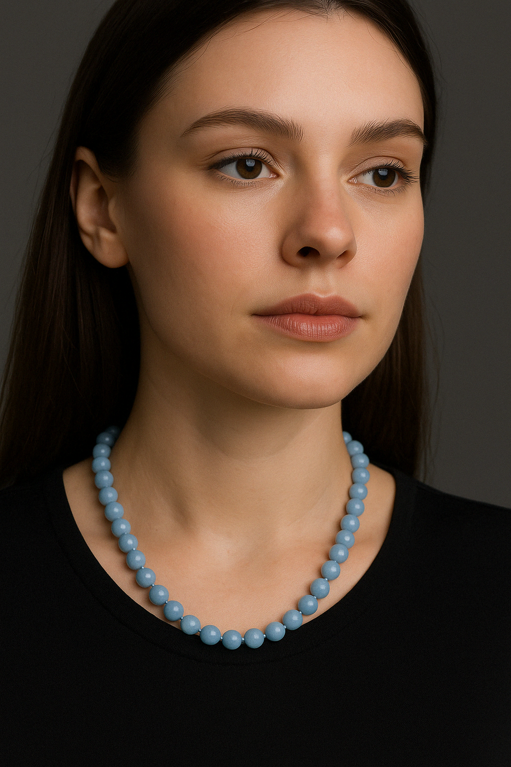 Laboratory Certified Angelite 8 mm Knotted Natural Stone Necklace