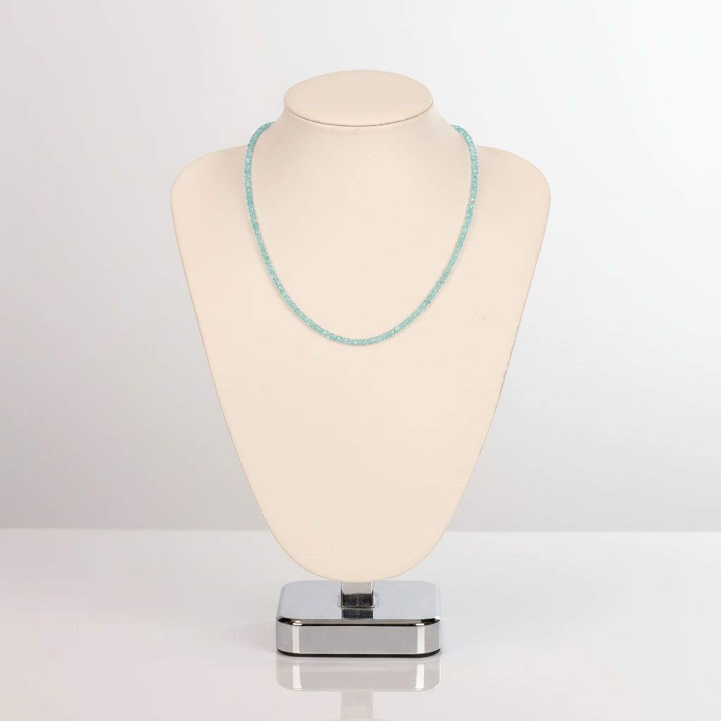 Laboratory Certified Apatite Natural Stone Necklace 3 mm with 925 Sterling Silver Clasp