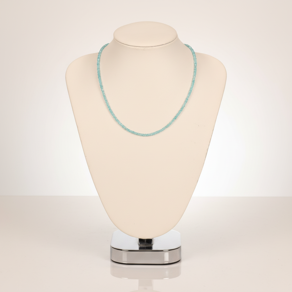 Laboratory Certified Apatite Natural Stone Necklace 3 mm with 925 Sterling Silver Clasp