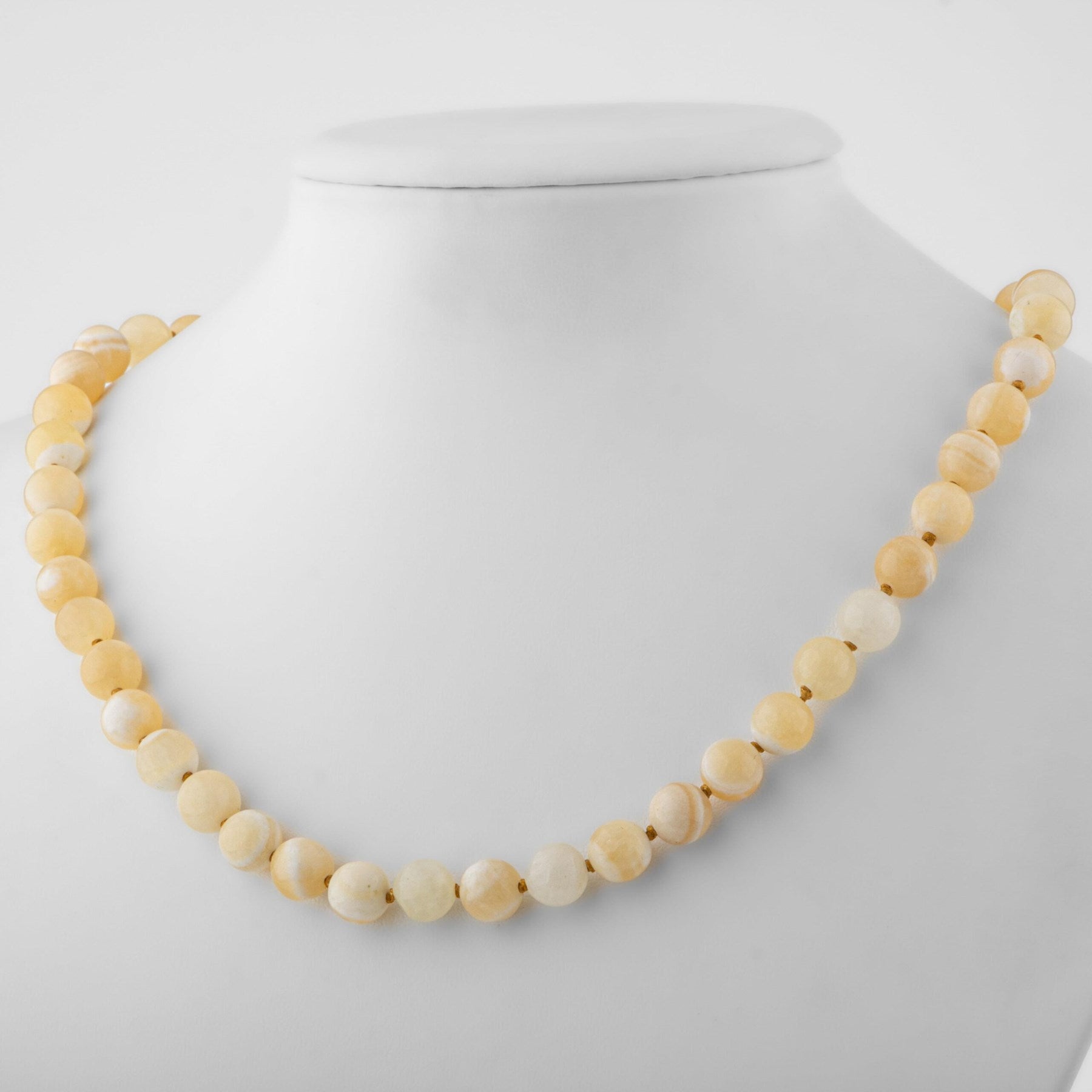 Laboratory Certified Aragonite 8 mm Knotted Natural Stone Necklace