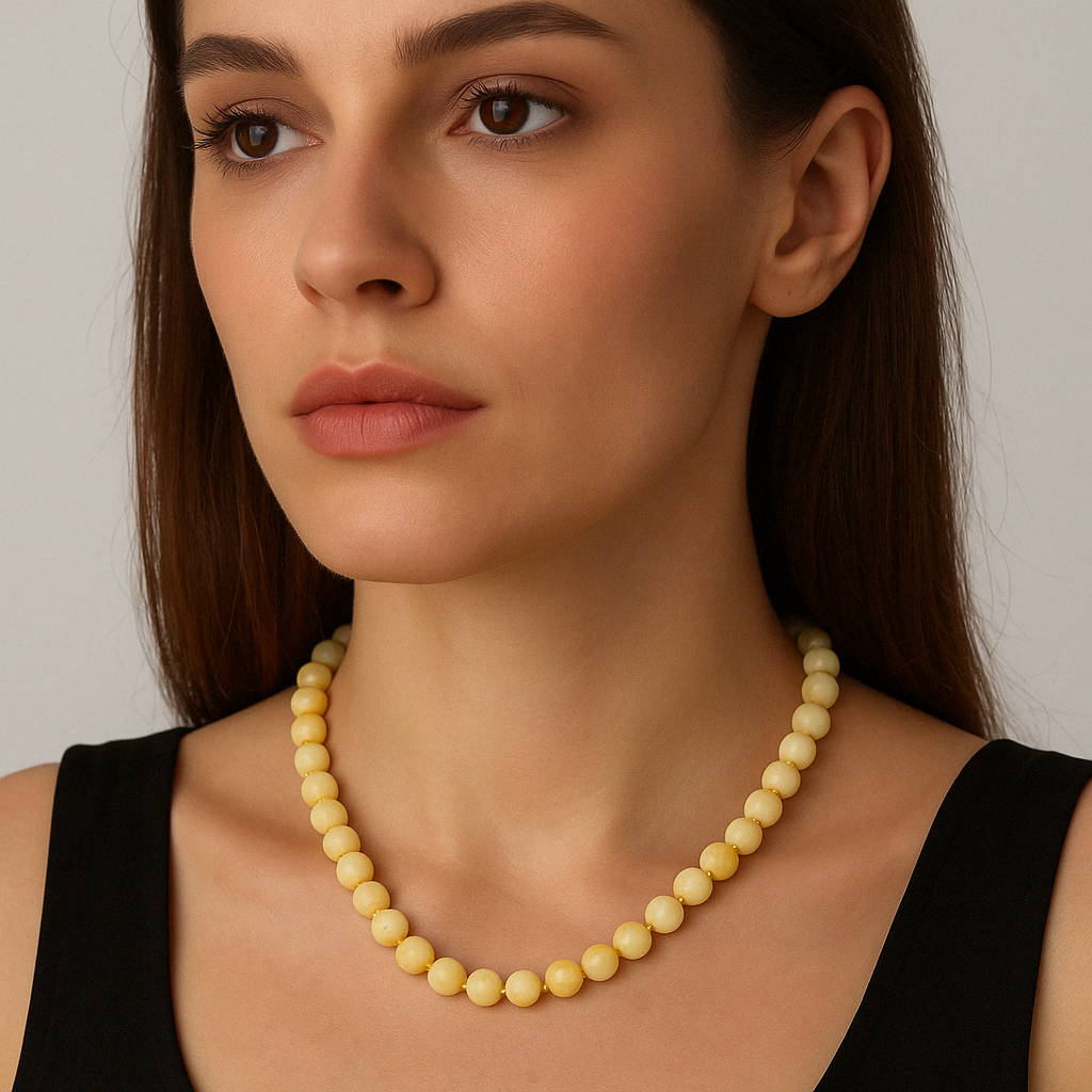 Laboratory Certified Aragonite 8 mm Knotted Natural Stone Necklace