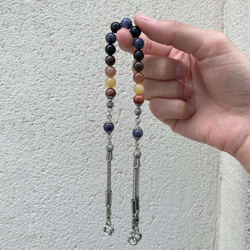 Laboratory Certified Leo Zodiac Zaza-Style-Style Prayer Beads – Bronzit, Dumortierite, Sunstone, Jasper, Calcite and Black Eye Agate