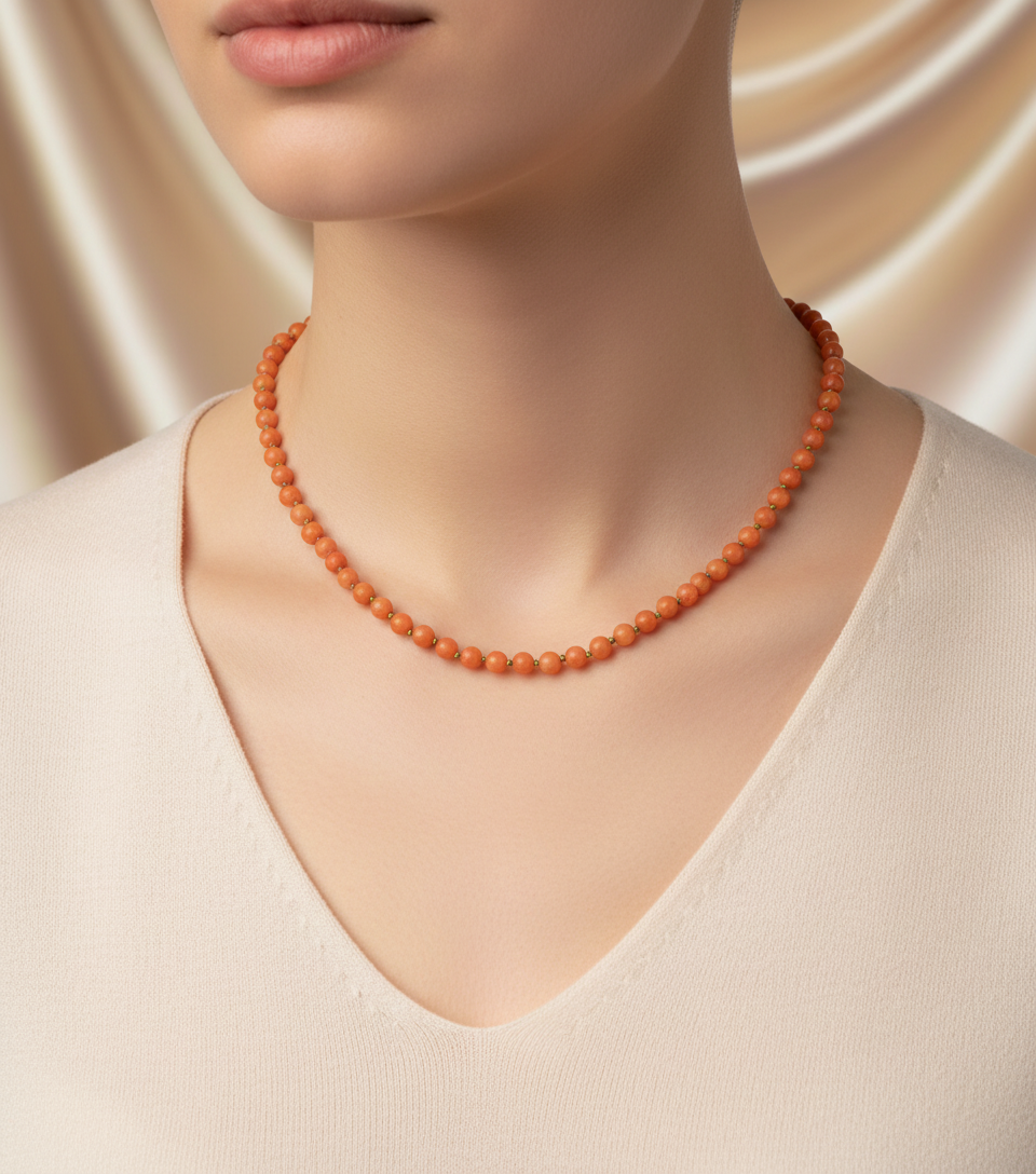 Laboratory Certified Orange Aventurine Natural Stone 6 mm Knotted Necklace