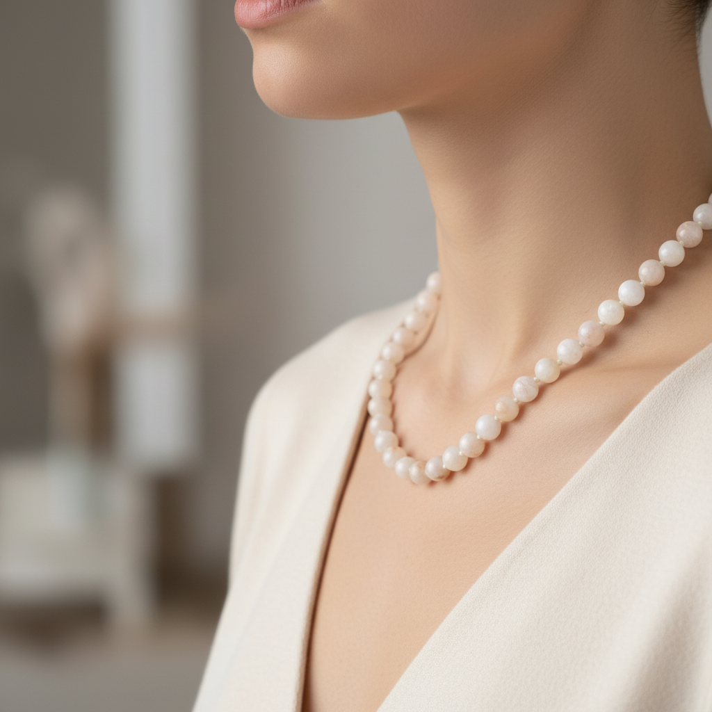 Laboratory Certified Moonstone 8 mm Knotted Natural Stone Necklace
