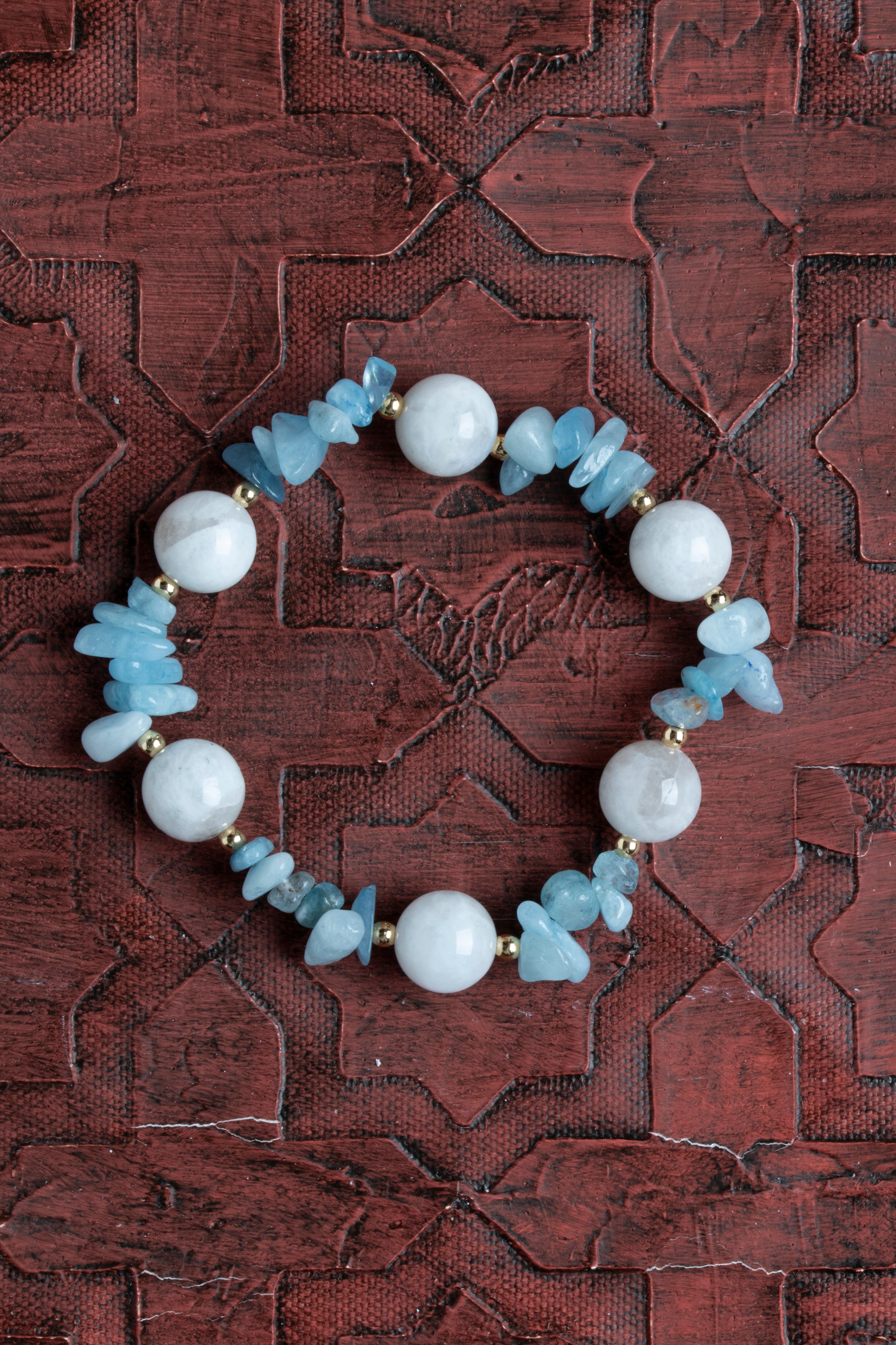 Laboratory Certified Moonstone & Aquamarine Natural Stone Bracelet