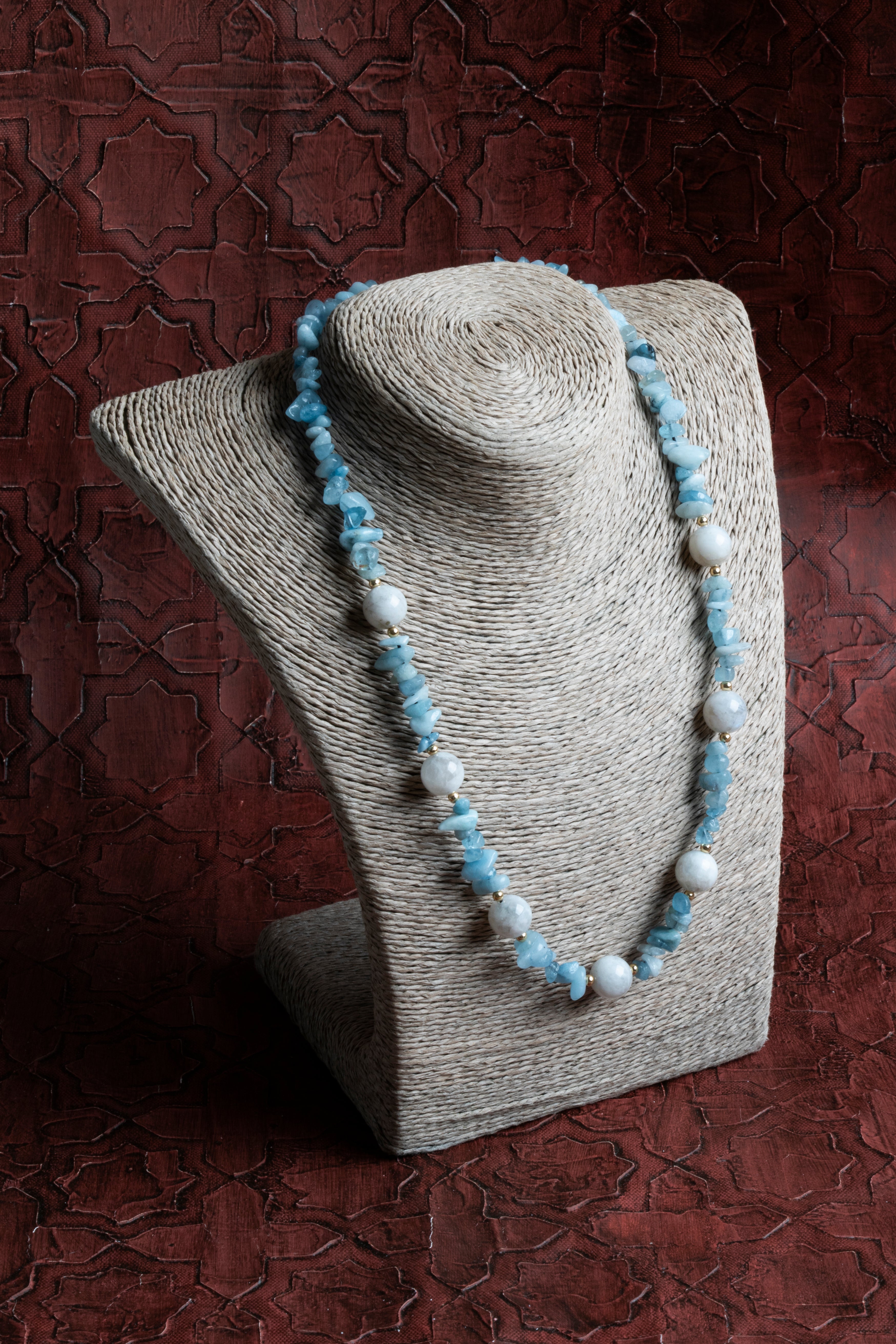 Laboratory Certified Moonstone & Aquamarine Natural Stone 925 Sterling Silver Necklace